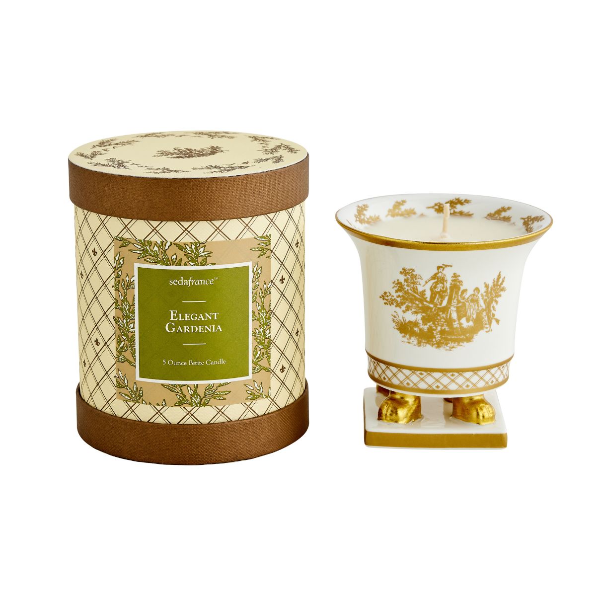 Elegant Gardenia Classic Toile Petite Ceramic Candle