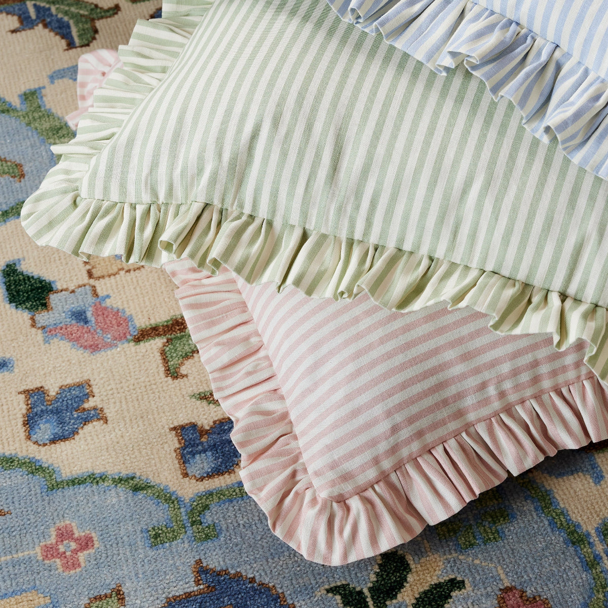 Carolina Stripe Frill Pillow in Palm Green - Caitlin Wilson Designs