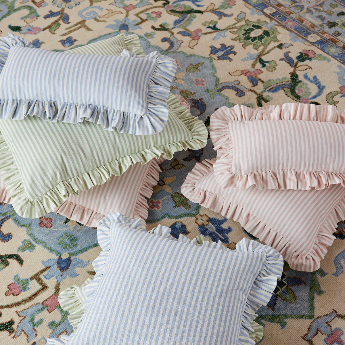 Carolina Stripe Frill Pillow in Pink Salt - Caitlin Wilson Designs