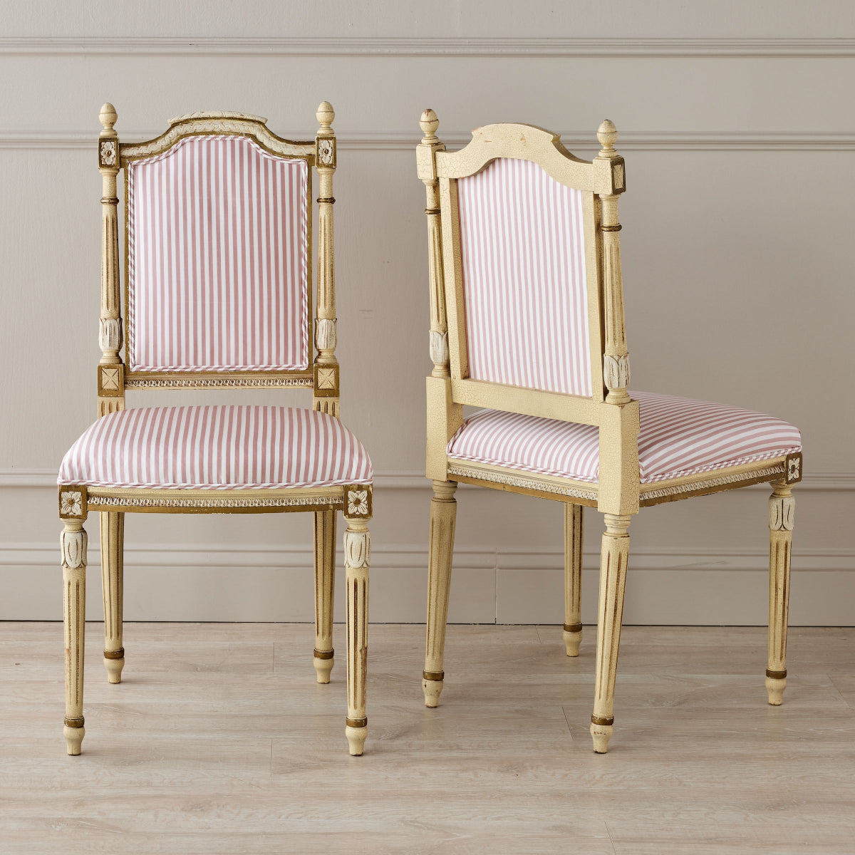 18th Century French Gilded Chairs - Noelle Stripe in Blush - Caitlin Wilson Designs