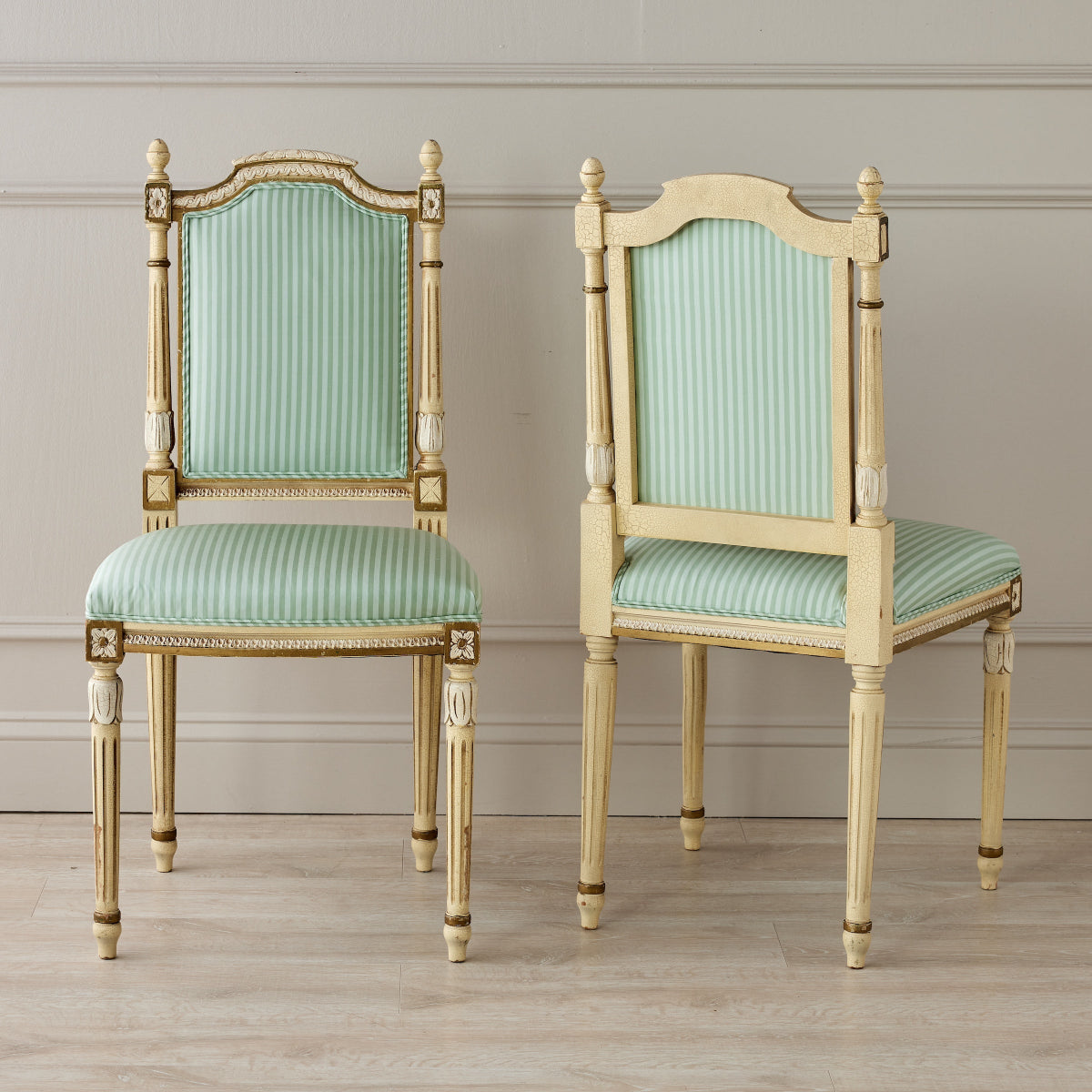 18th Century French Gilded Chairs - Noelle Stripe in Wintergreen - Caitlin Wilson Designs