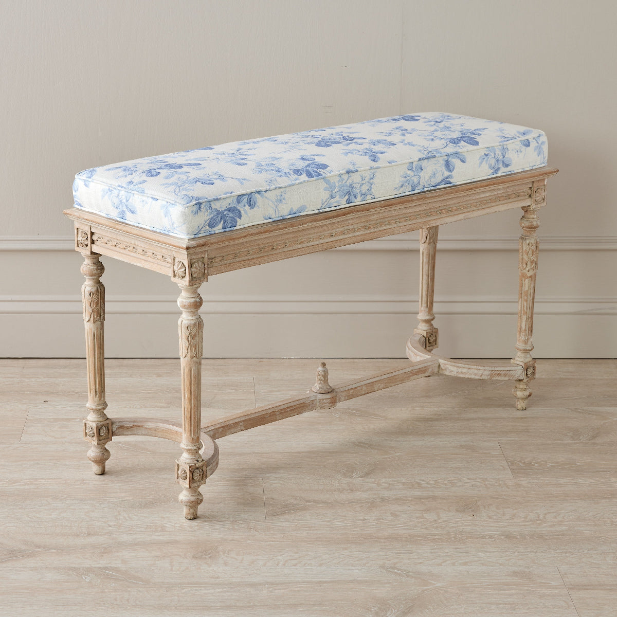 Louis XVI Style Bench in Mary Jayne - Caitlin Wilson Designs