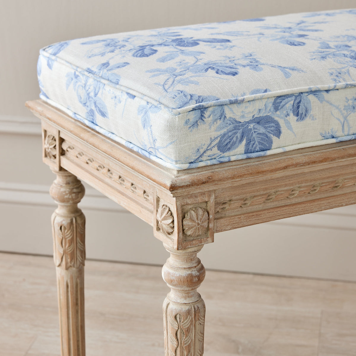 Louis XVI Style Bench in Mary Jayne - Caitlin Wilson Designs