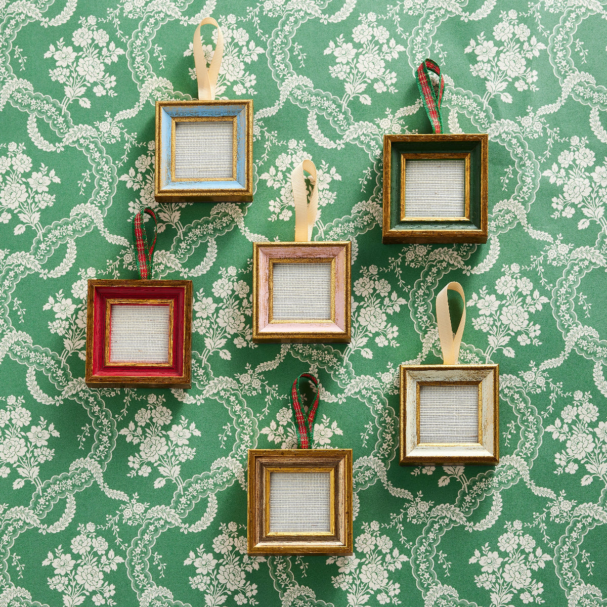 Florentine Frame Ornament - Blue Gold Cream Ribbon - Caitlin Wilson Design 