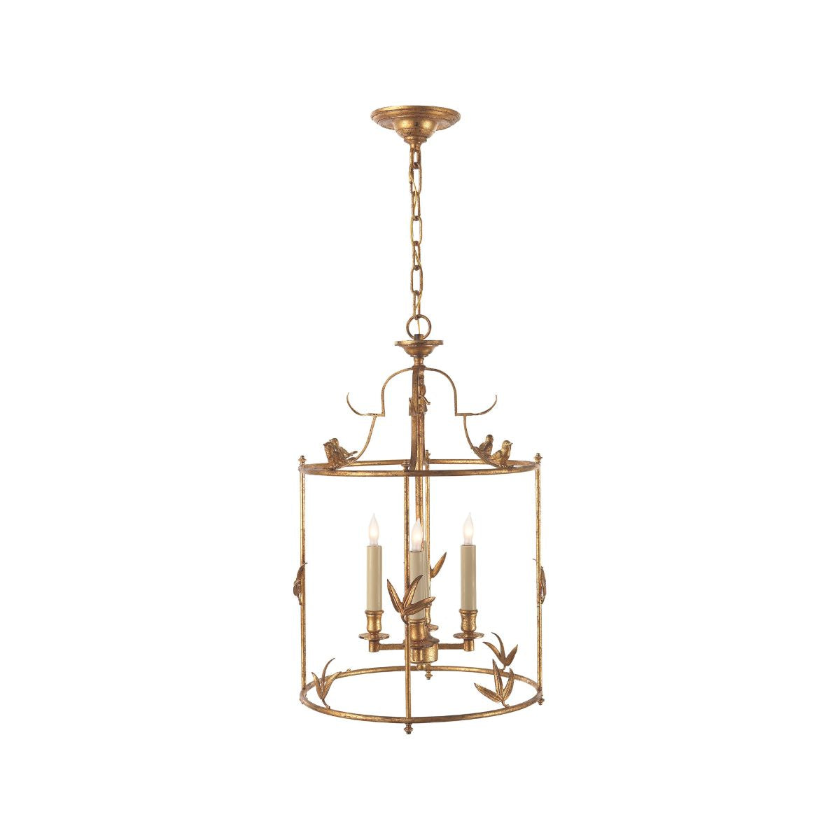 Diego Grande Classical Perching Bird Lantern in Gilded Iron