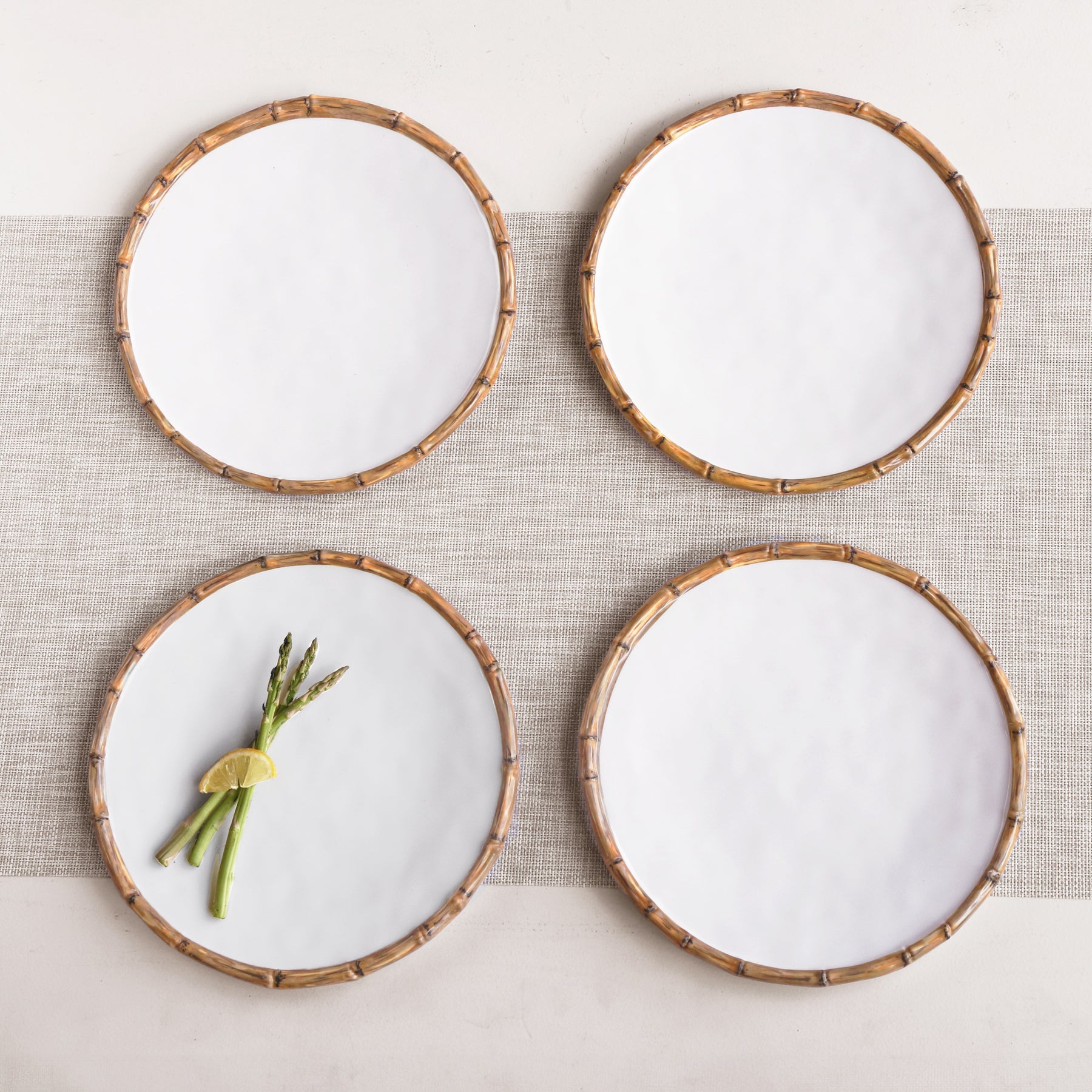VIDA Bamboo 11" Dinner Plate Set of 4 (White and Natural)