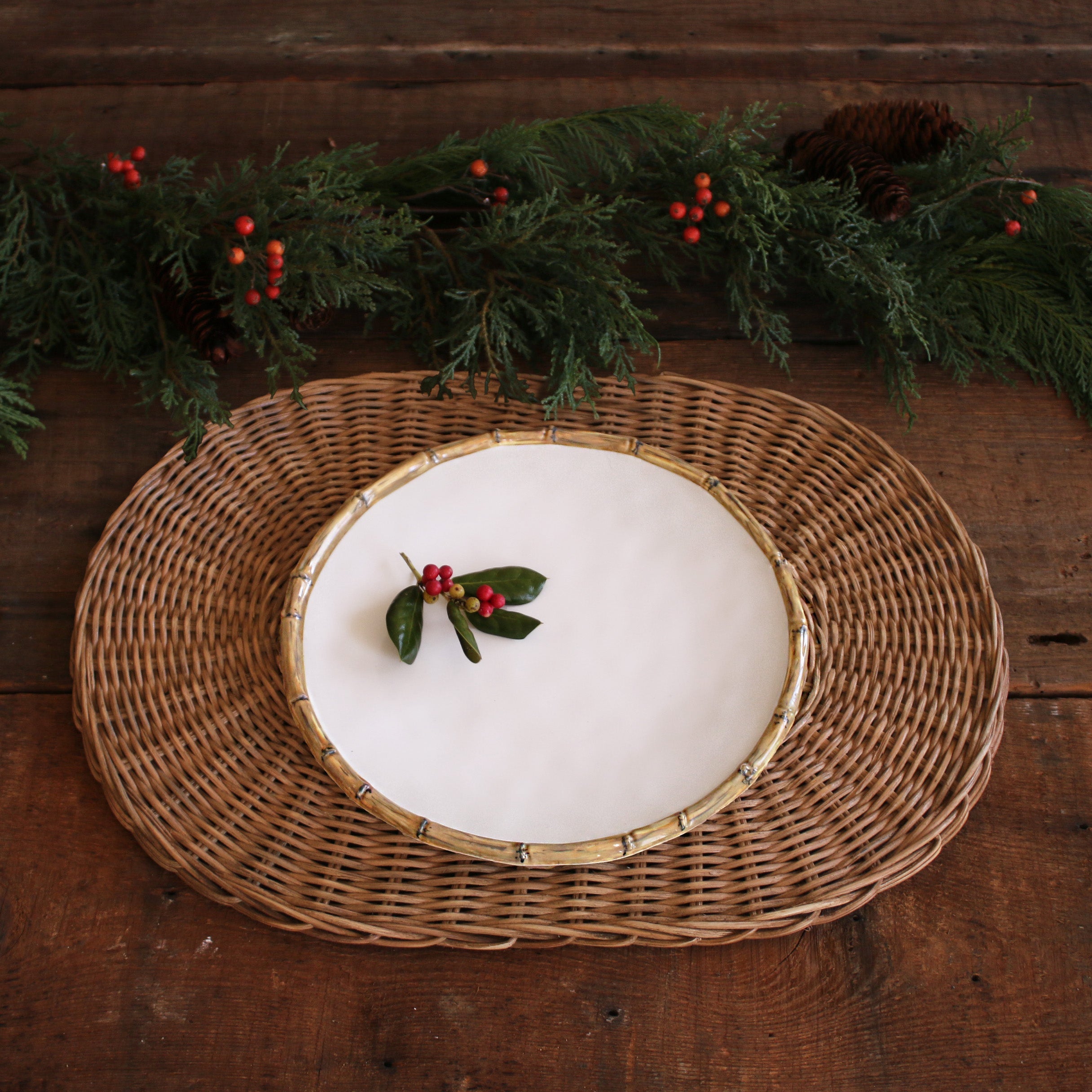 VIDA Bamboo 11" Dinner Plate Set of 4 (White and Natural)