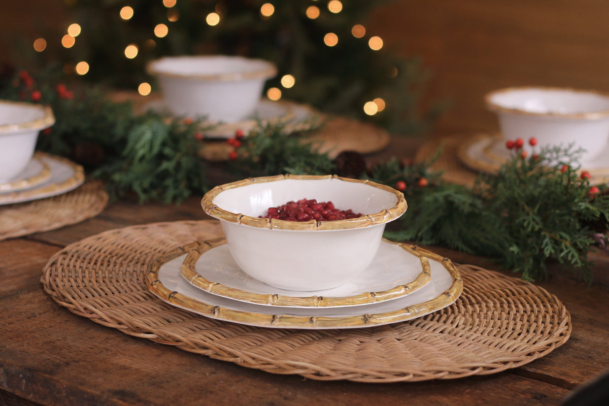 VIDA Bamboo 11" Dinner Plate Set of 4 (White and Natural)