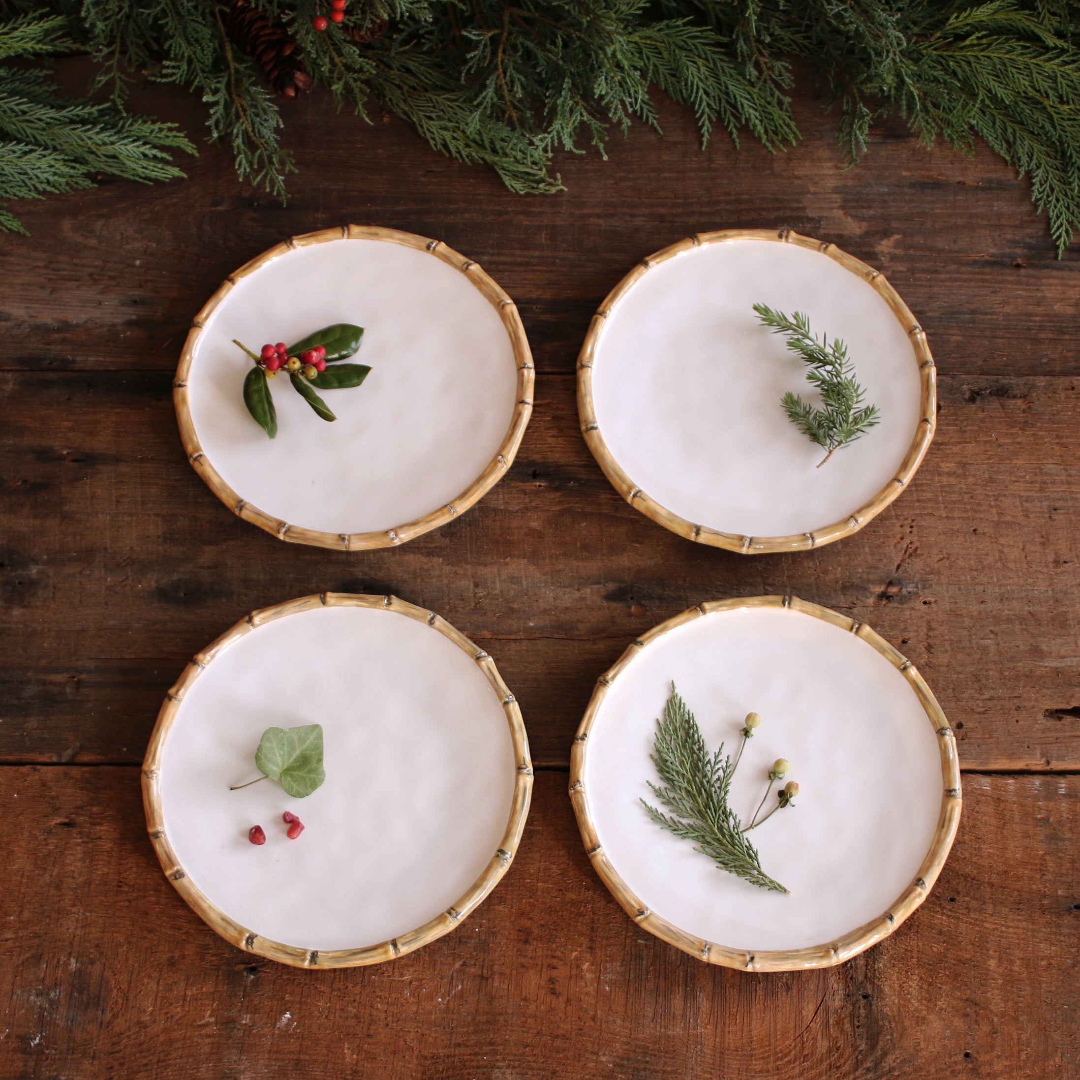 VIDA Bamboo 9" Salad Plate Set of 4 (White and Natural)