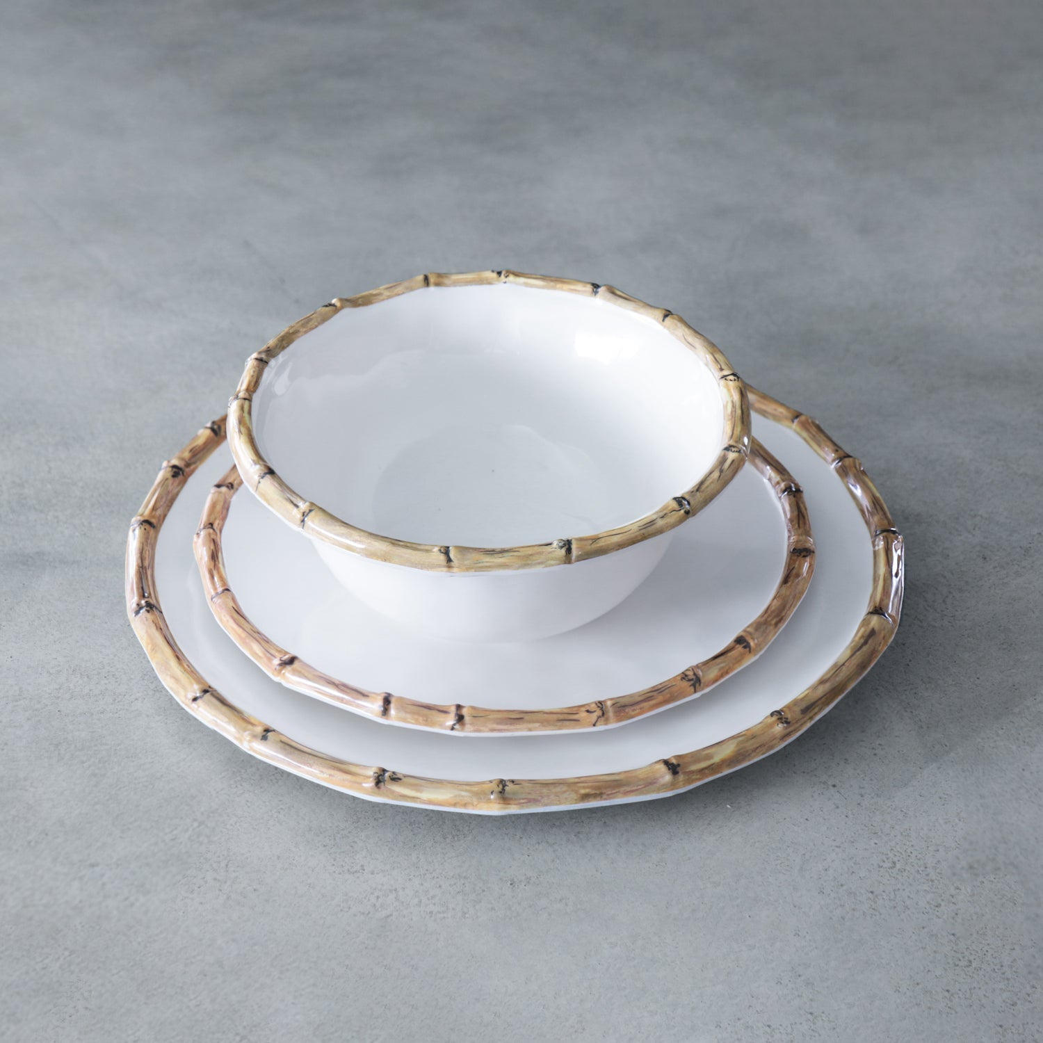 VIDA Bamboo 9" Salad Plate Set of 4 (White and Natural)