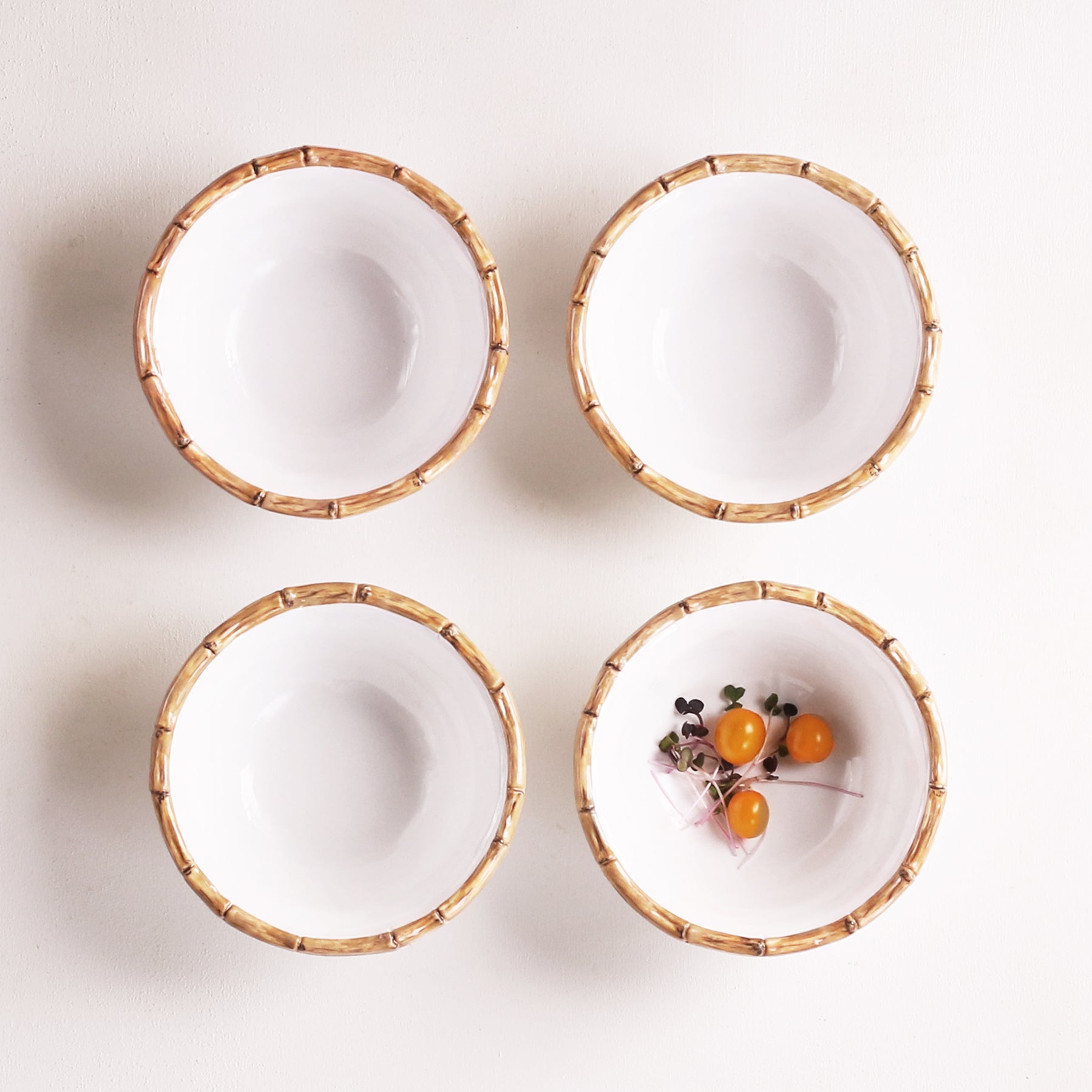 VIDA Bamboo 7.5" Cereal Bowl Set of 4 (White and Natural)