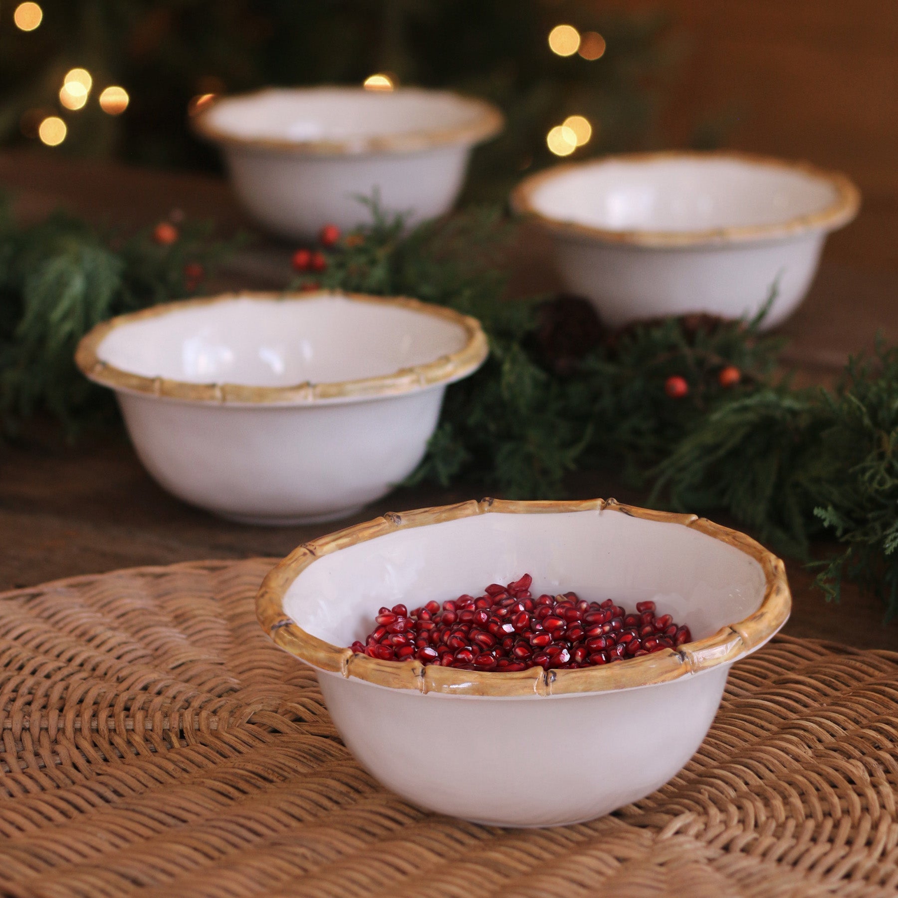VIDA Bamboo 7.5" Cereal Bowl Set of 4 (White and Natural)