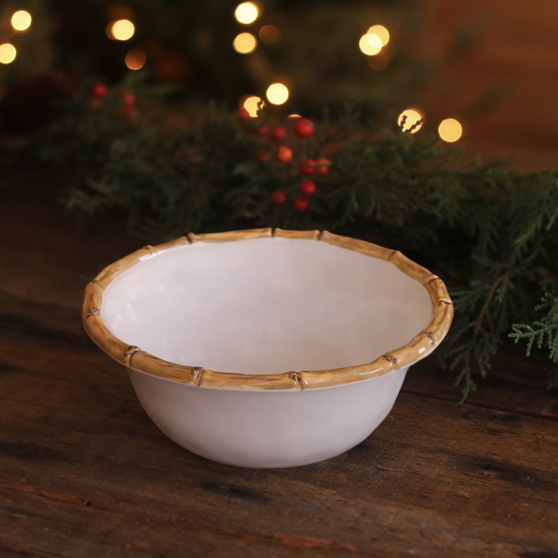VIDA Bamboo 7.5" Cereal Bowl Set of 4 (White and Natural)