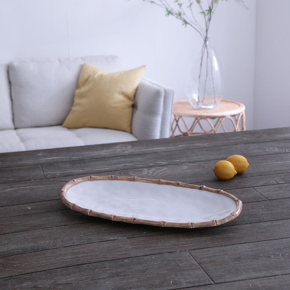 VIDA Bamboo Large Oval Platter (White and Natural)