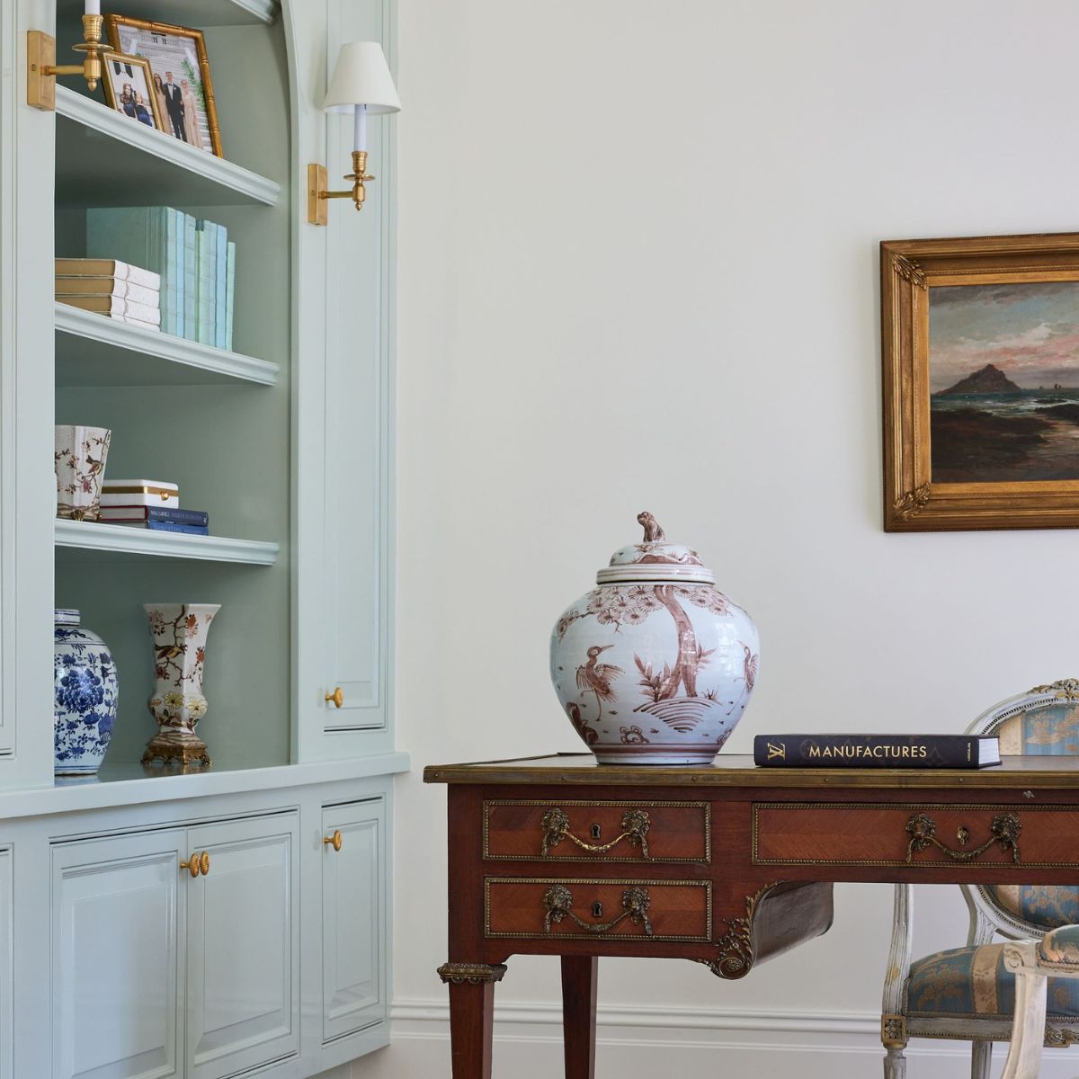 Chinoiserie Hexagon Vase in Cafe