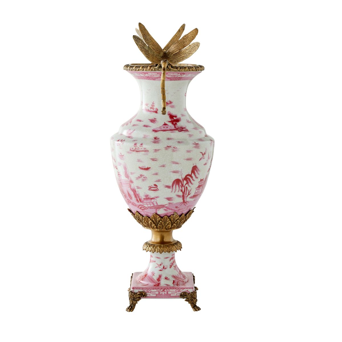 Pink Porcelain Dragonfly Vase