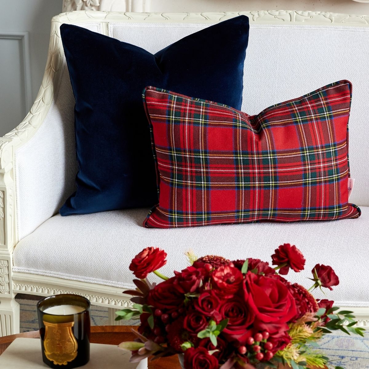 Neck Roll Pillow high quality in Stewart Dress Multi Tartan Plaid