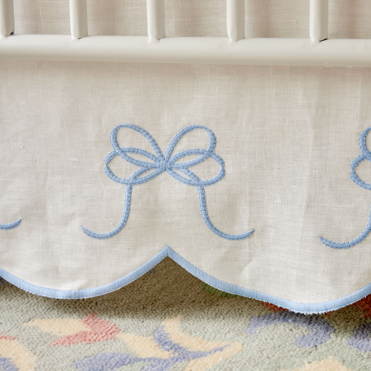 Bow Scalloped Crib Skirt in French Blue