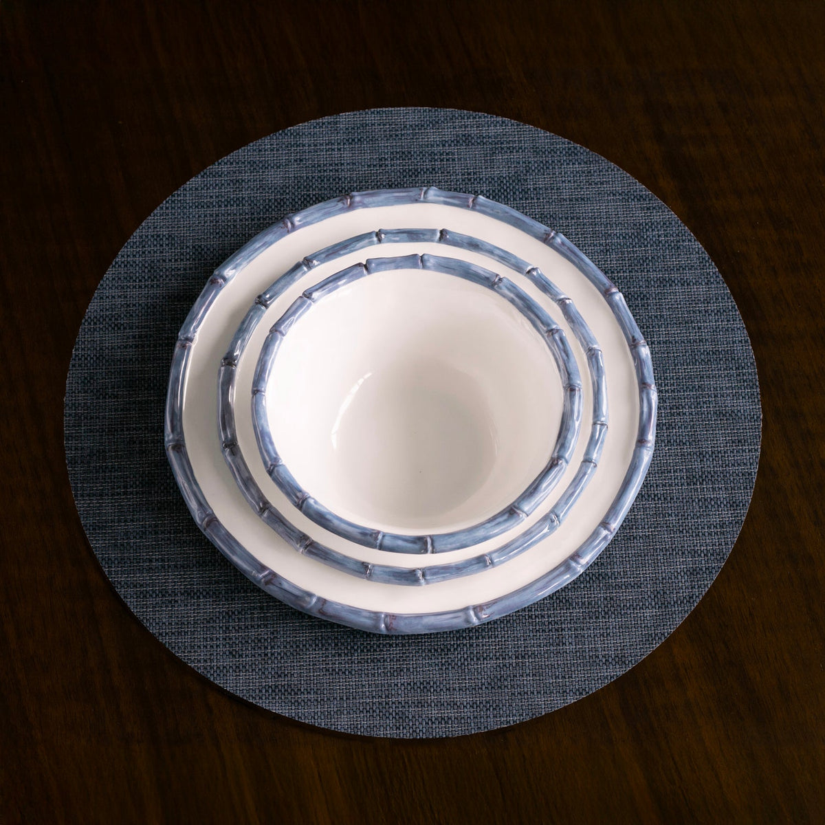 VIDA Bamboo 11" Dinner Plate Set of 4 (White and Blue)