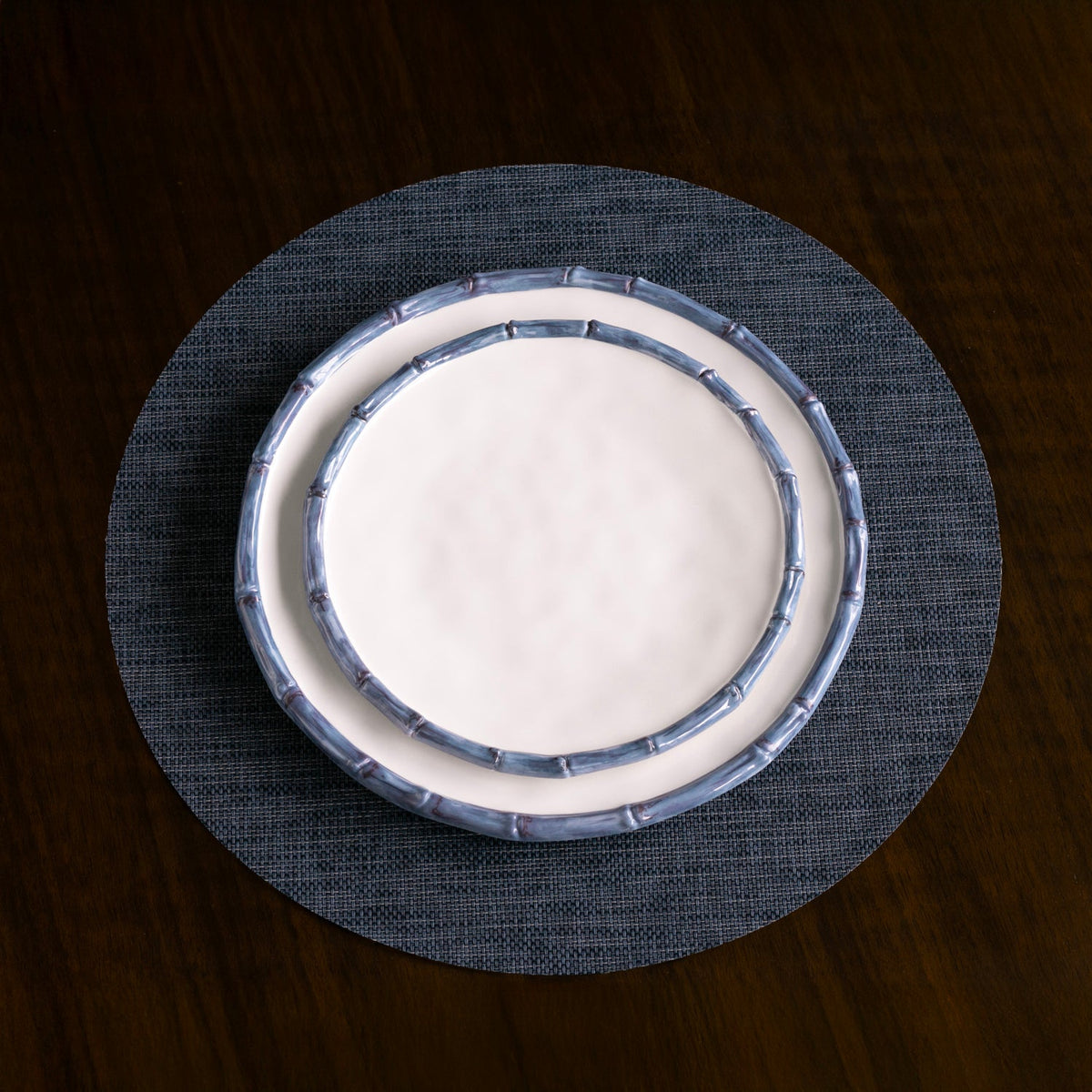 VIDA Bamboo 9" Salad Plate Set of 4 (White and Blue)