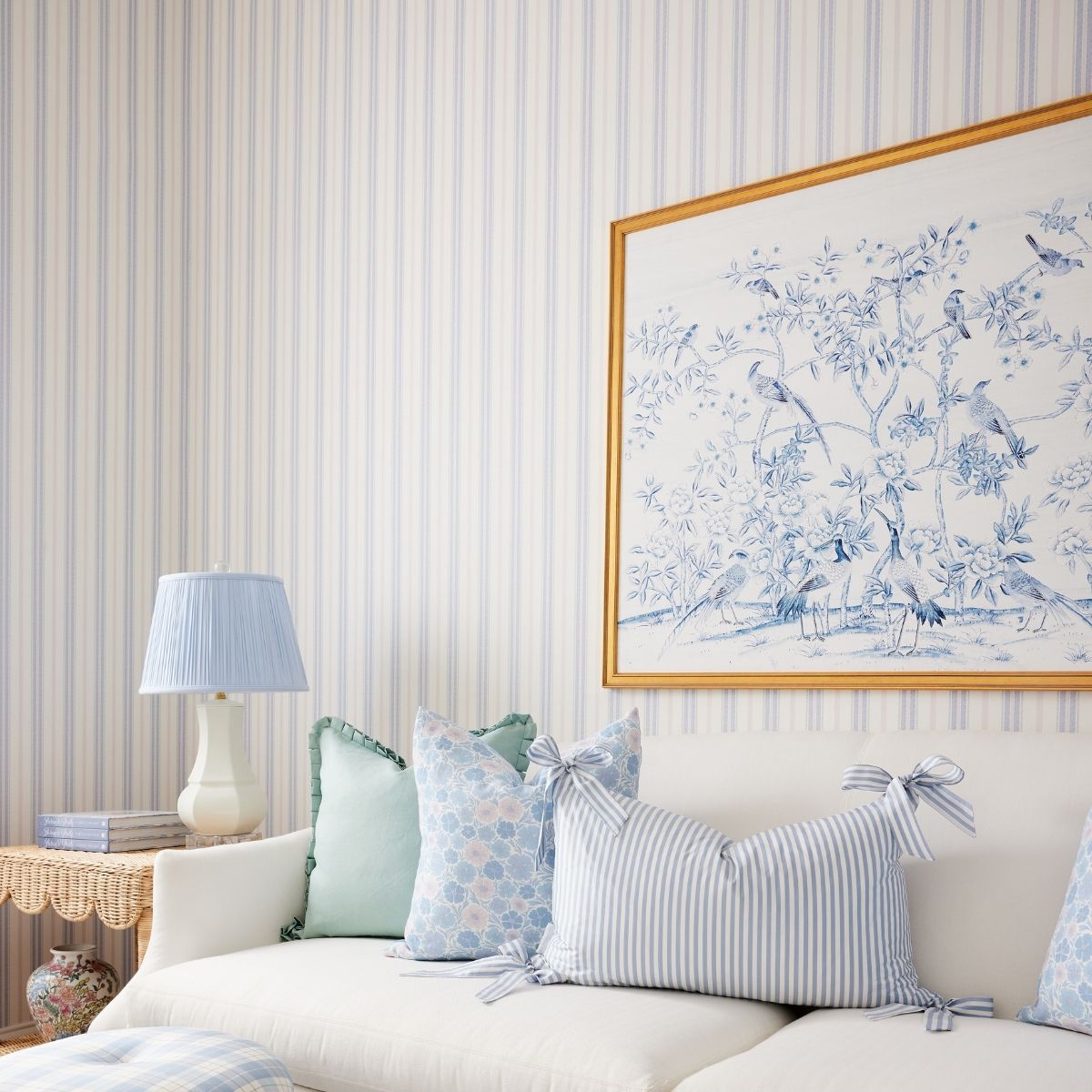 Blue & Blush Halo Stripe Wallpaper