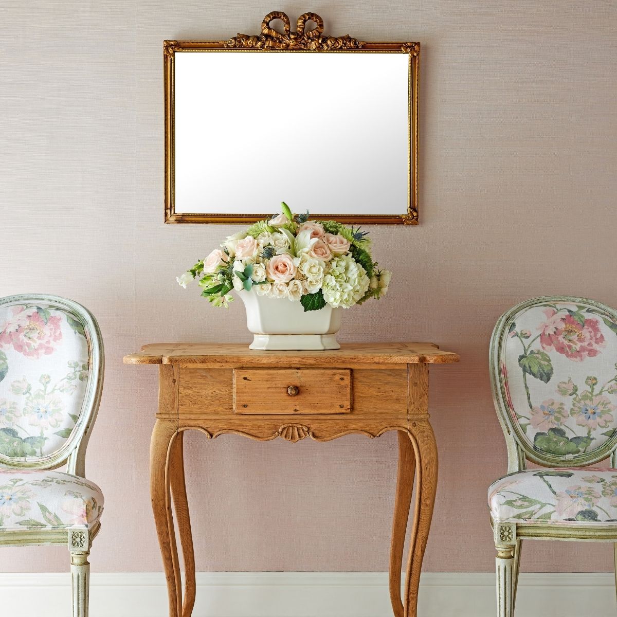 Ornate Vintage Gold Mirror w/ Bow Detail - Caitlin Wilson Design