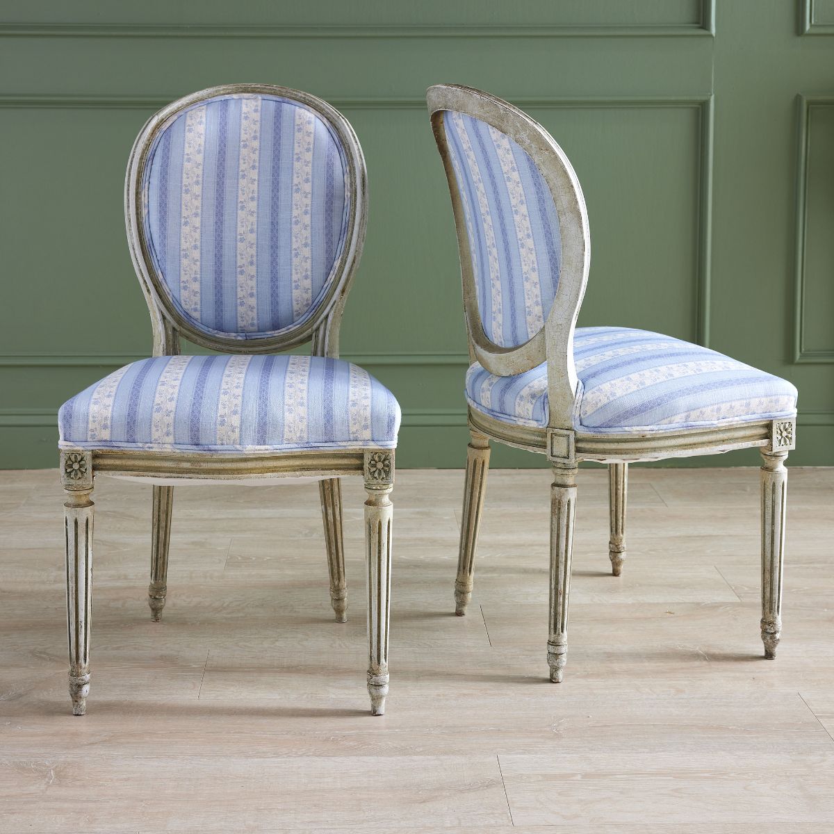 Set of 2 Louis XVI  Dining Chairs in Isabelle Blue