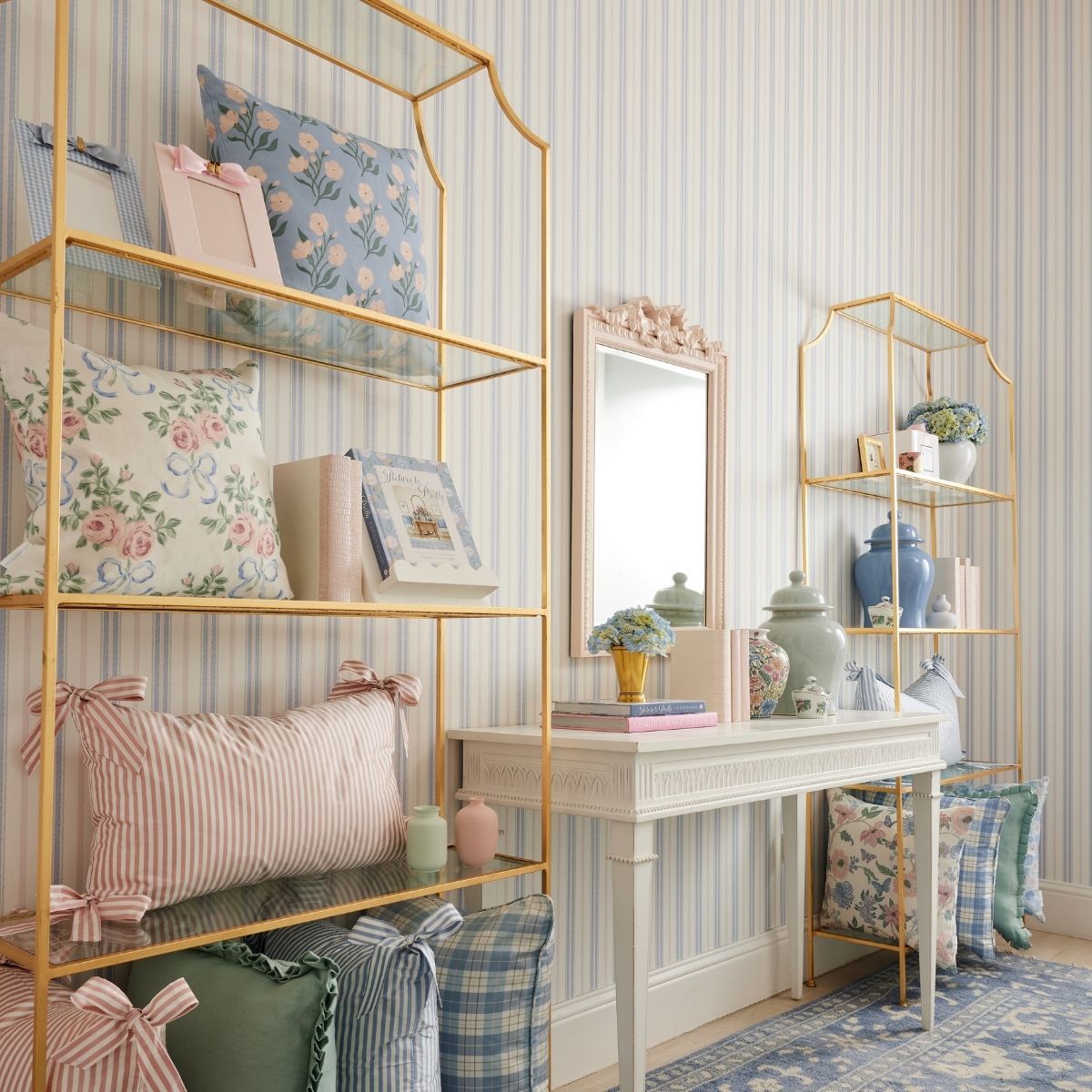 Blue & Blush Halo Stripe Wallpaper