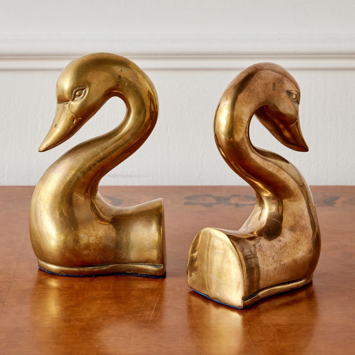 Pair of Vintage Brass Swan Head Bookends - Caitlin Wilson Design