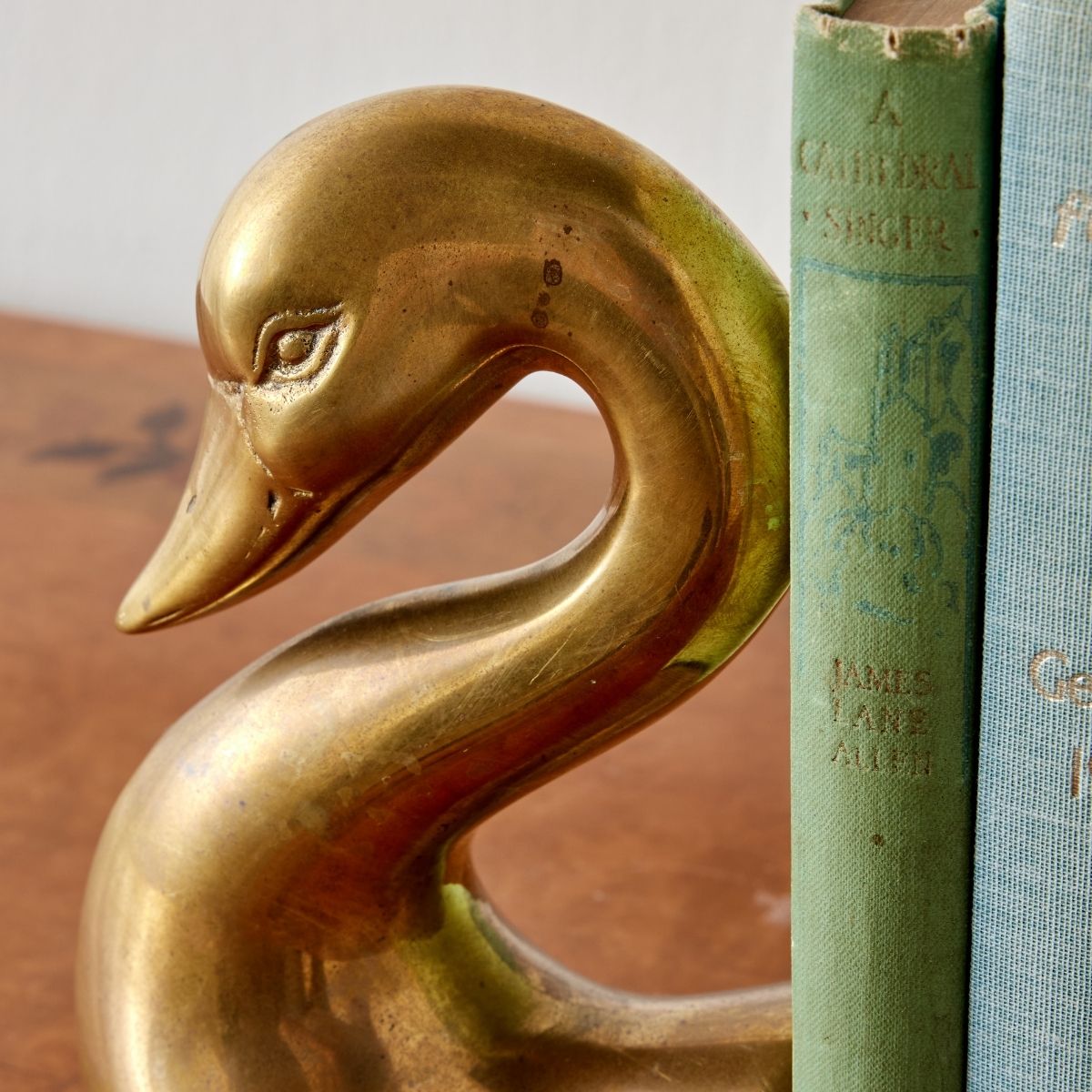 Pair of Vintage Brass Swan Head Bookends - Caitlin Wilson Design