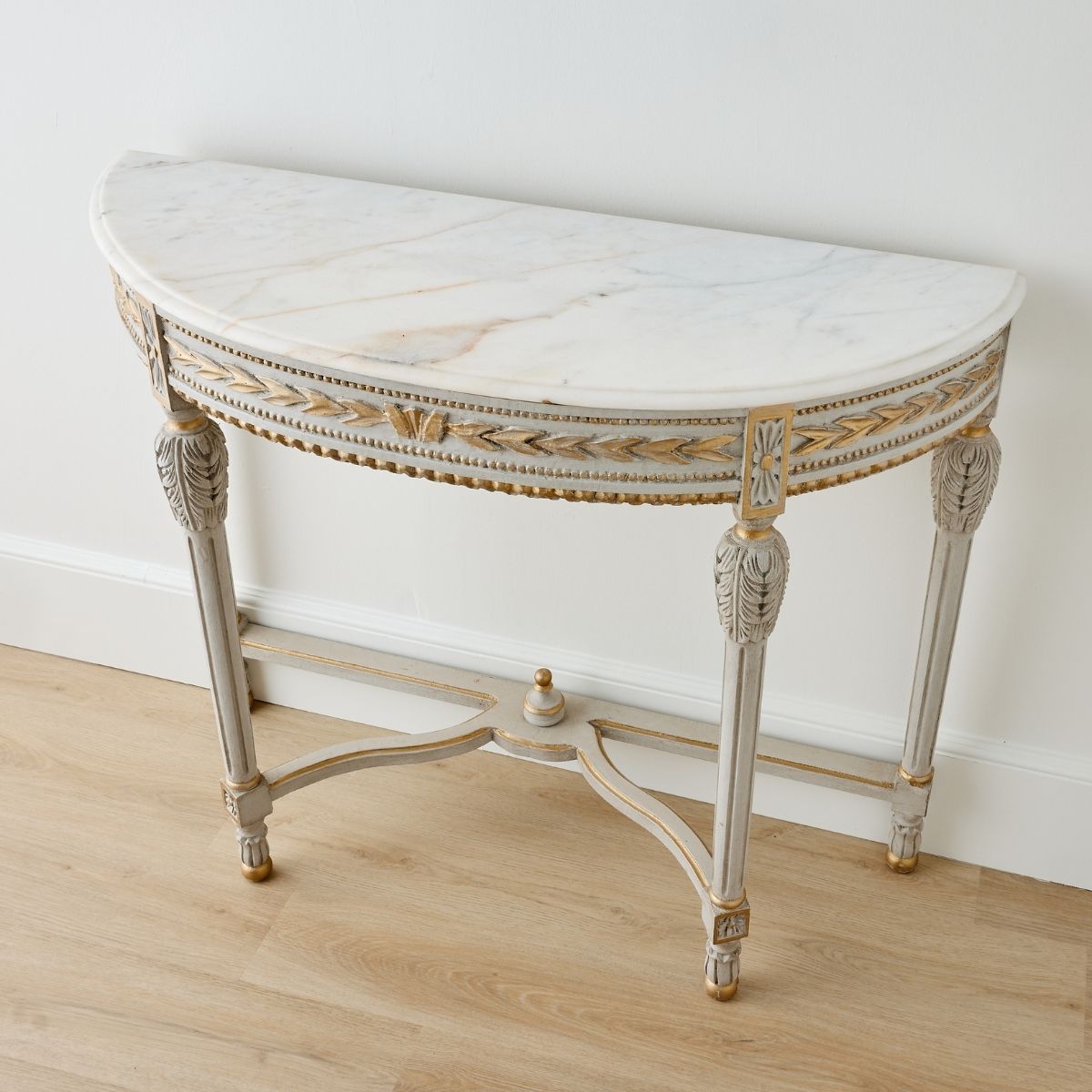 Louis XVI Demilune with Carved Leaf Details - Caitlin Wilson Design