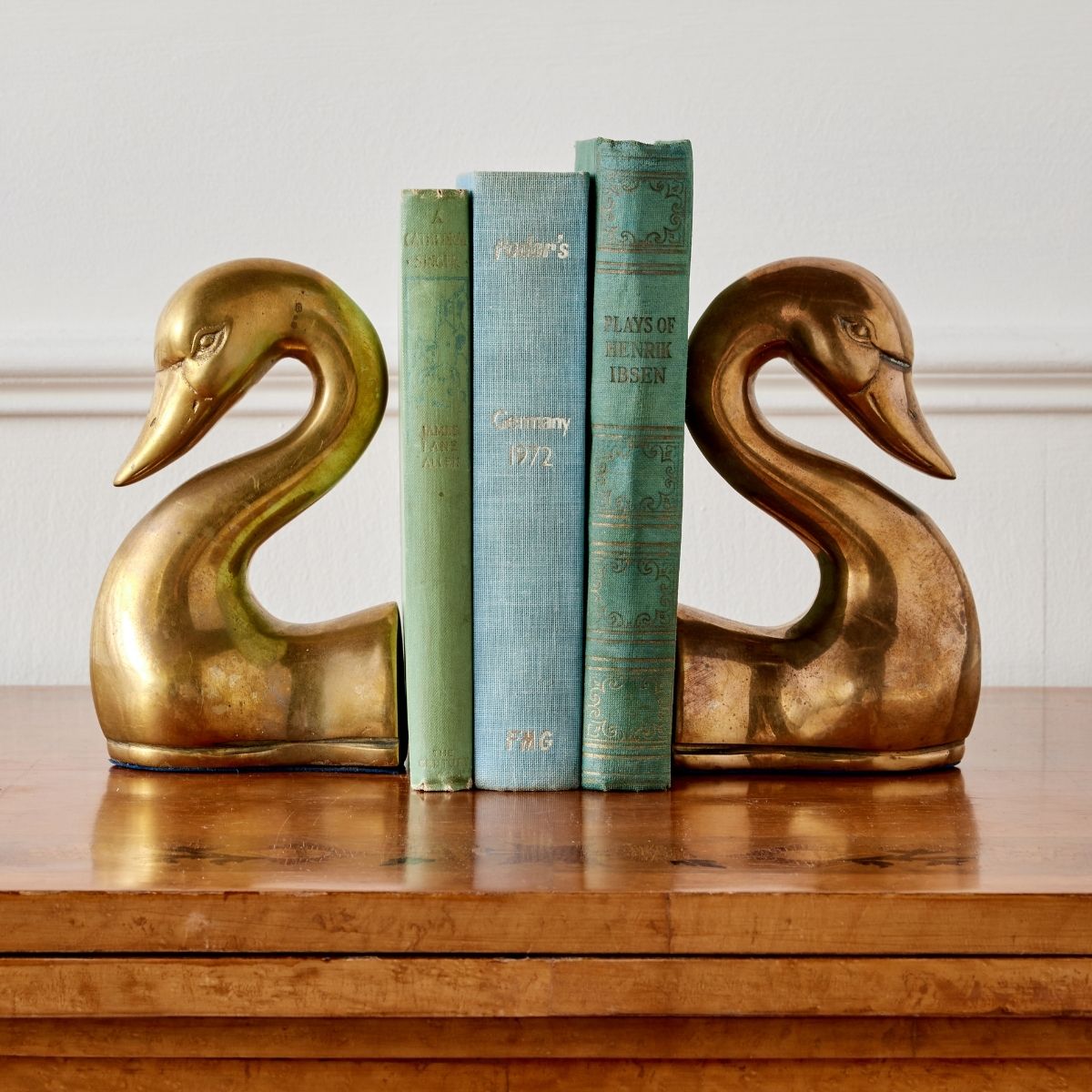 Pair of Vintage Brass Swan Head Bookends - Caitlin Wilson Design