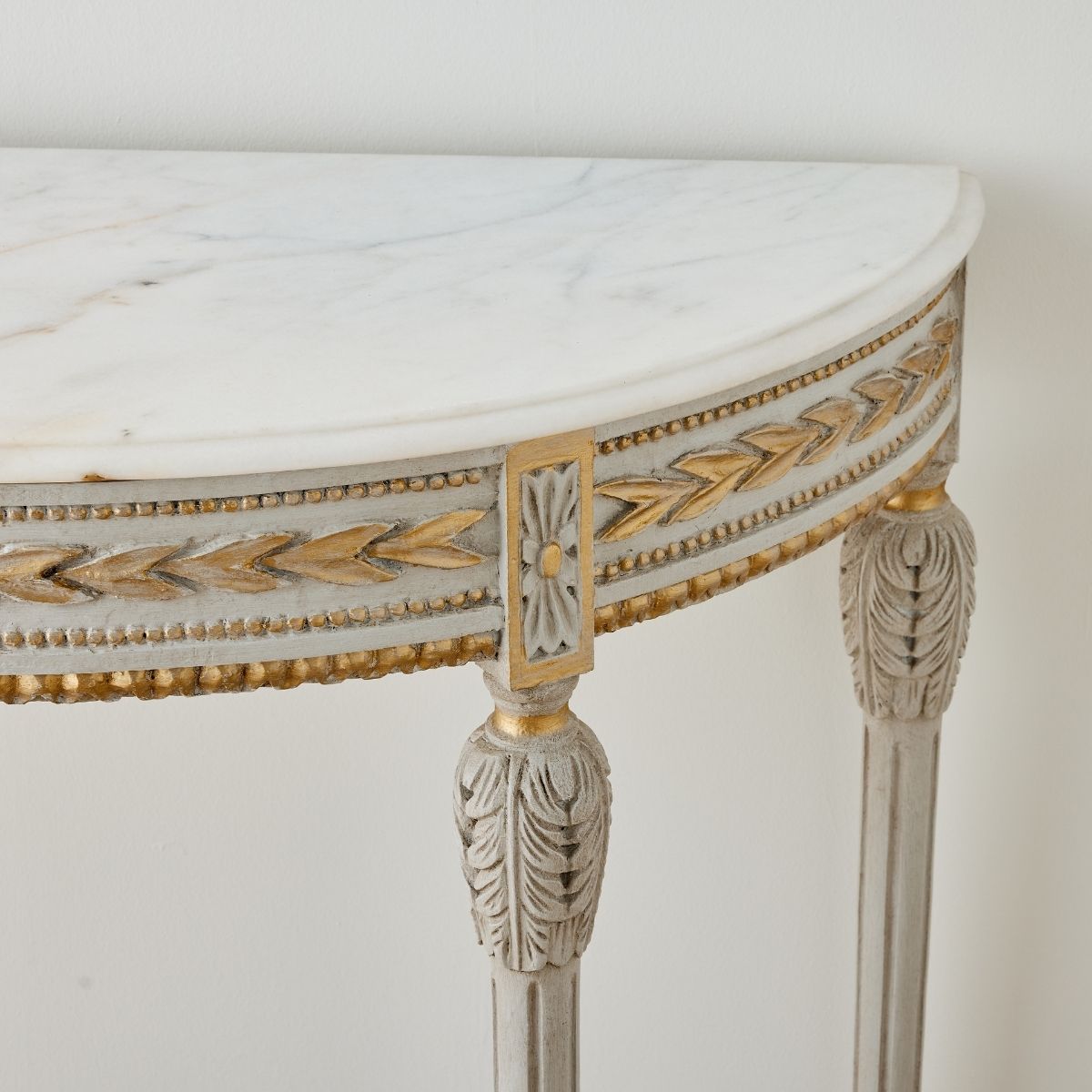 Louis XVI Demilune with Carved Leaf Details - Caitlin Wilson Design