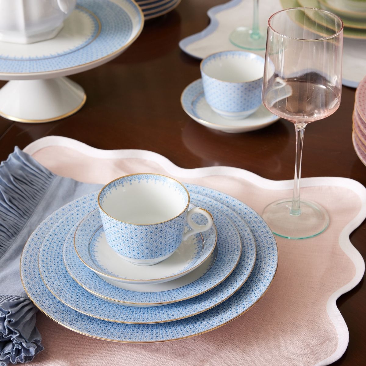 Sky Blue Lace 5 Piece Place Setting