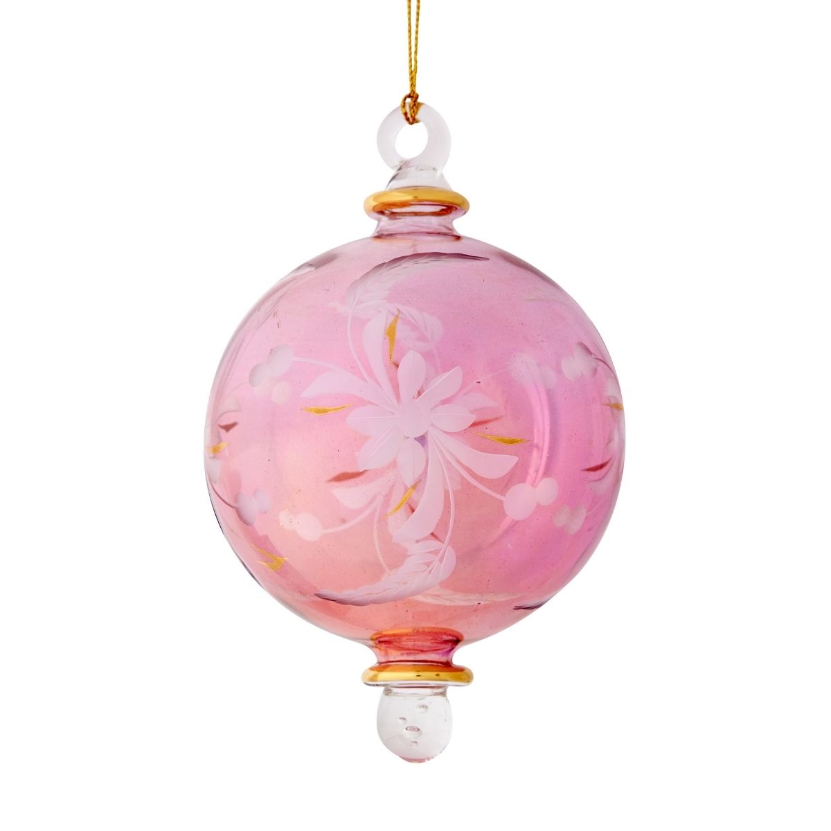 Pink Floral Round Egyptian Glass Ornament