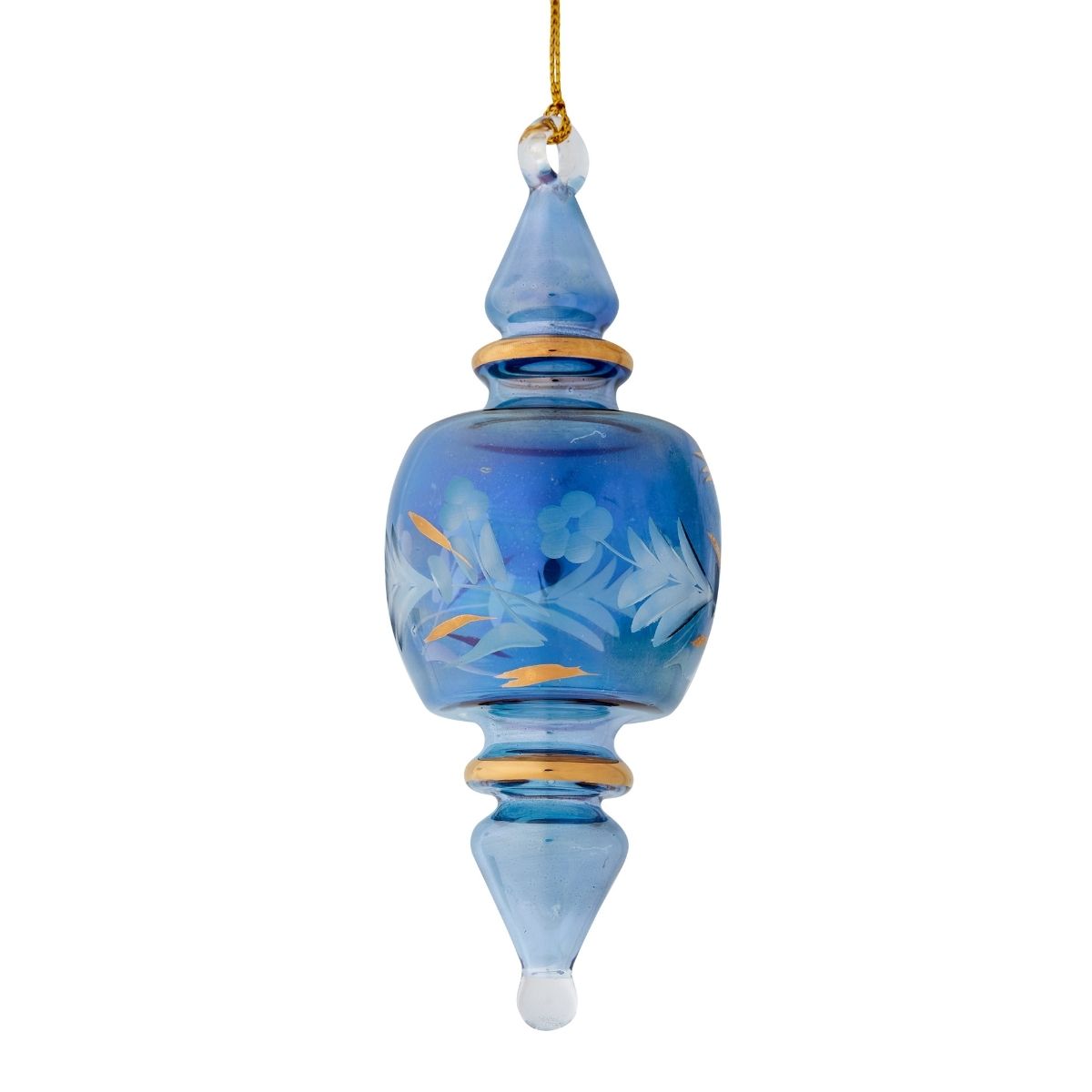 Blue Floral Taper End Egyptian Glass Ornament