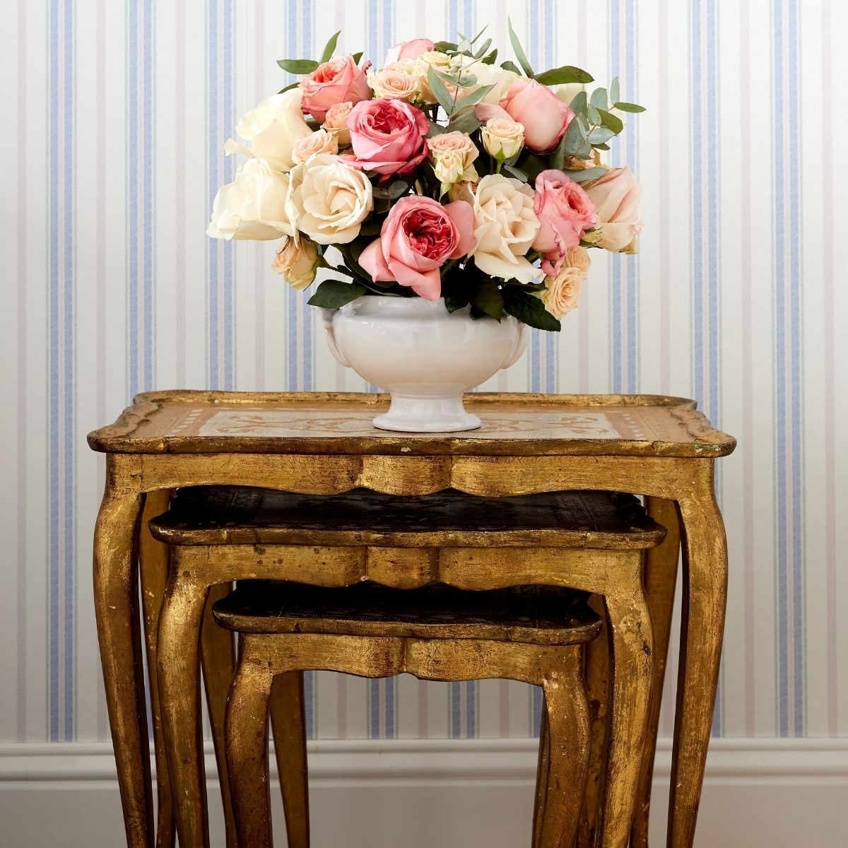 1960's Florentine Hand Painted Nesting Tables - Set of 3