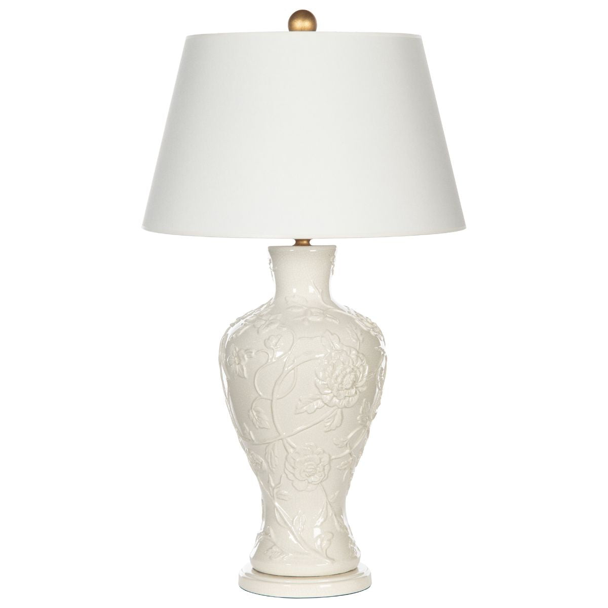 Carved Chrysanthemum Lamp in White