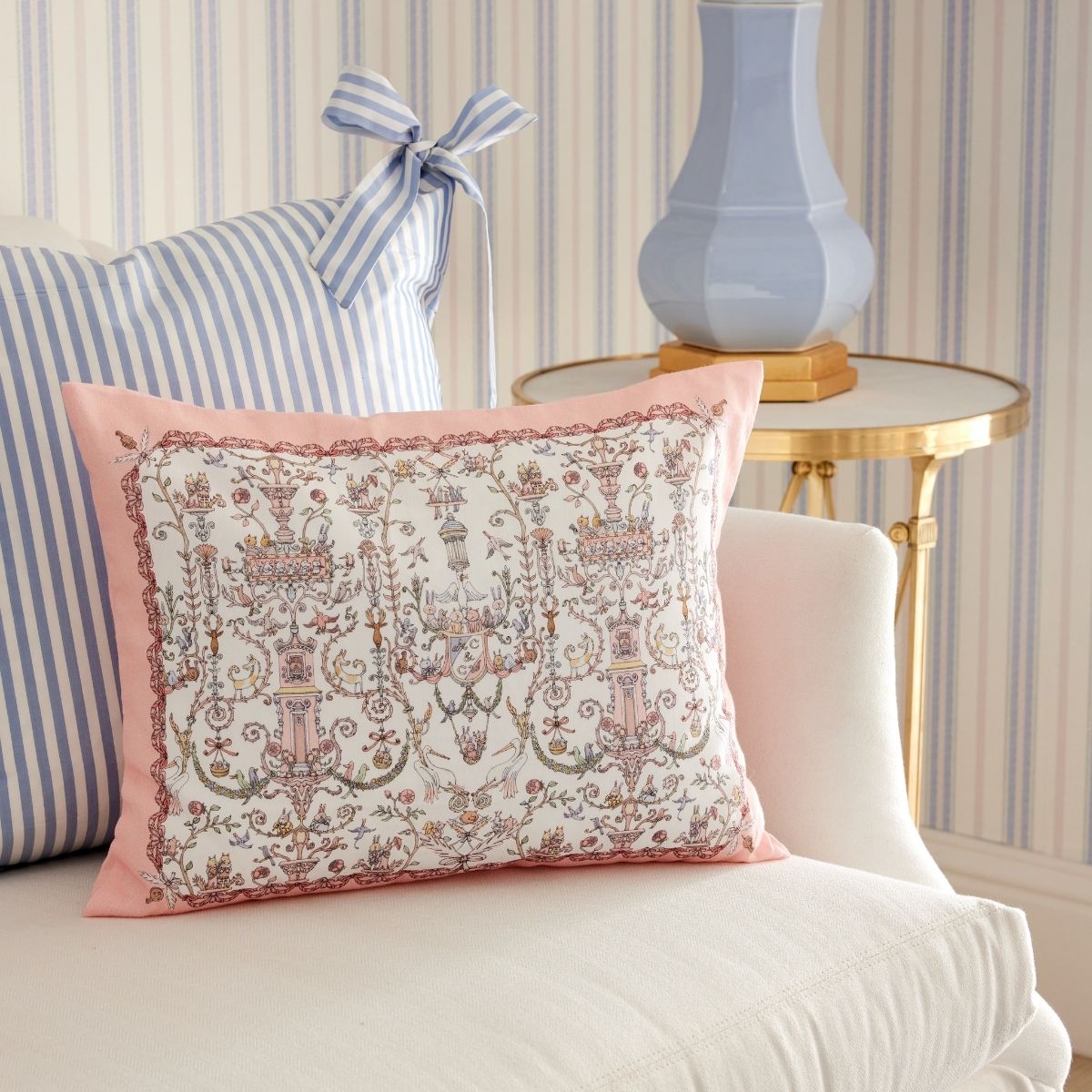 Satin Pillow Toile de Jouy Pink - Atelier Choux x Caitlin Wilson