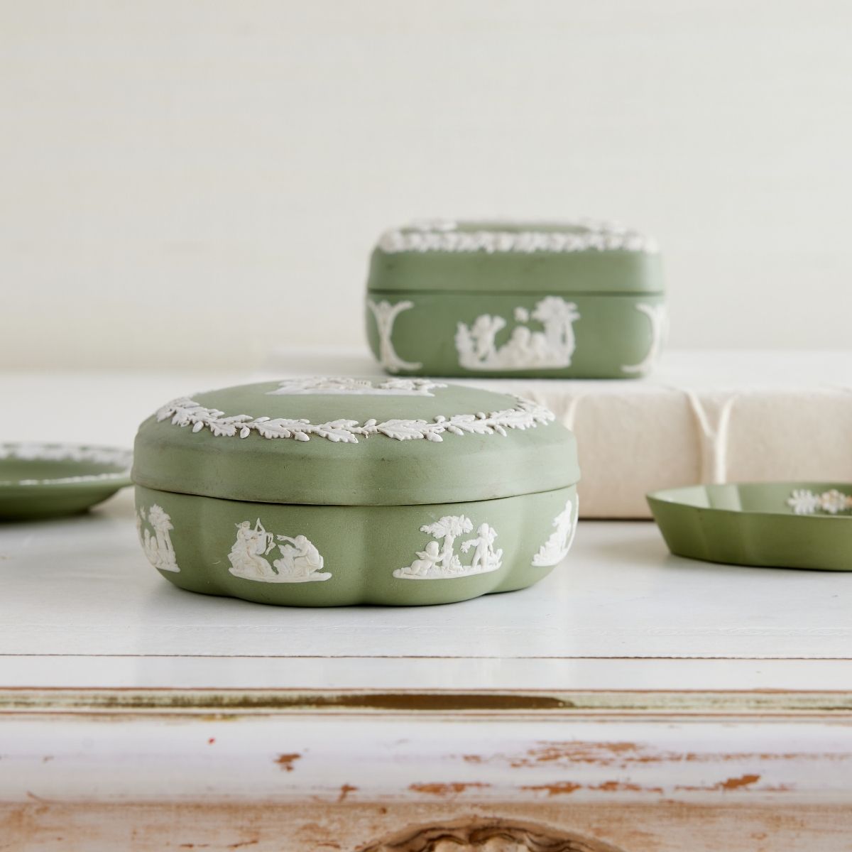 Wedgwood Sage Green Wavy Trinket Box