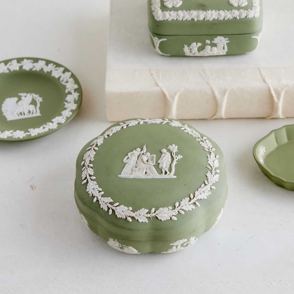 Wedgwood Sage Green Wavy Trinket Box