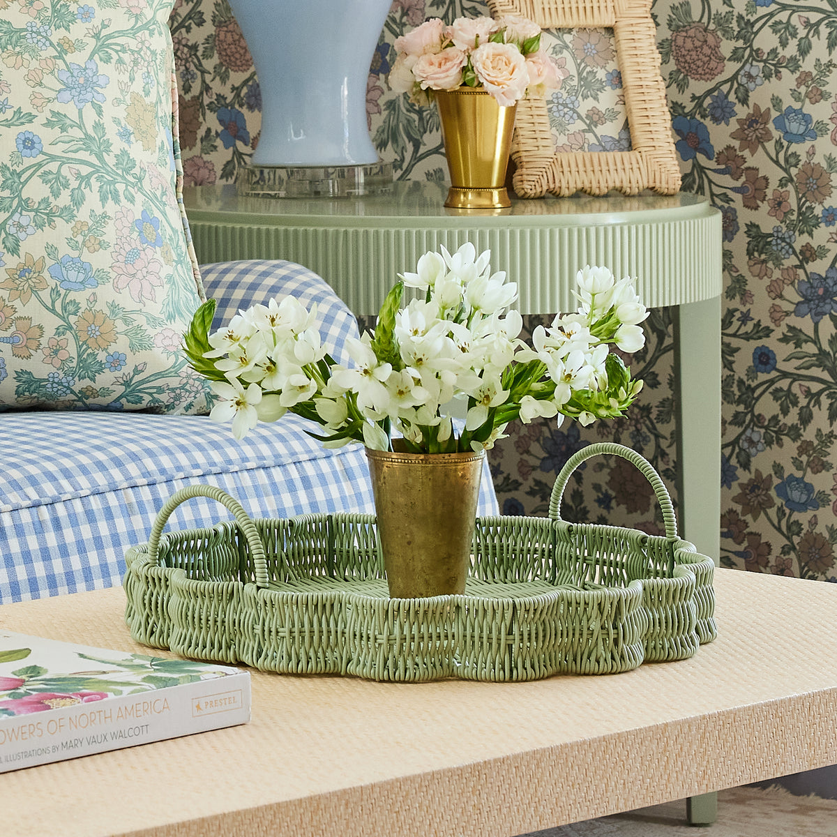 All Weather Wicker Tray Set  - Green