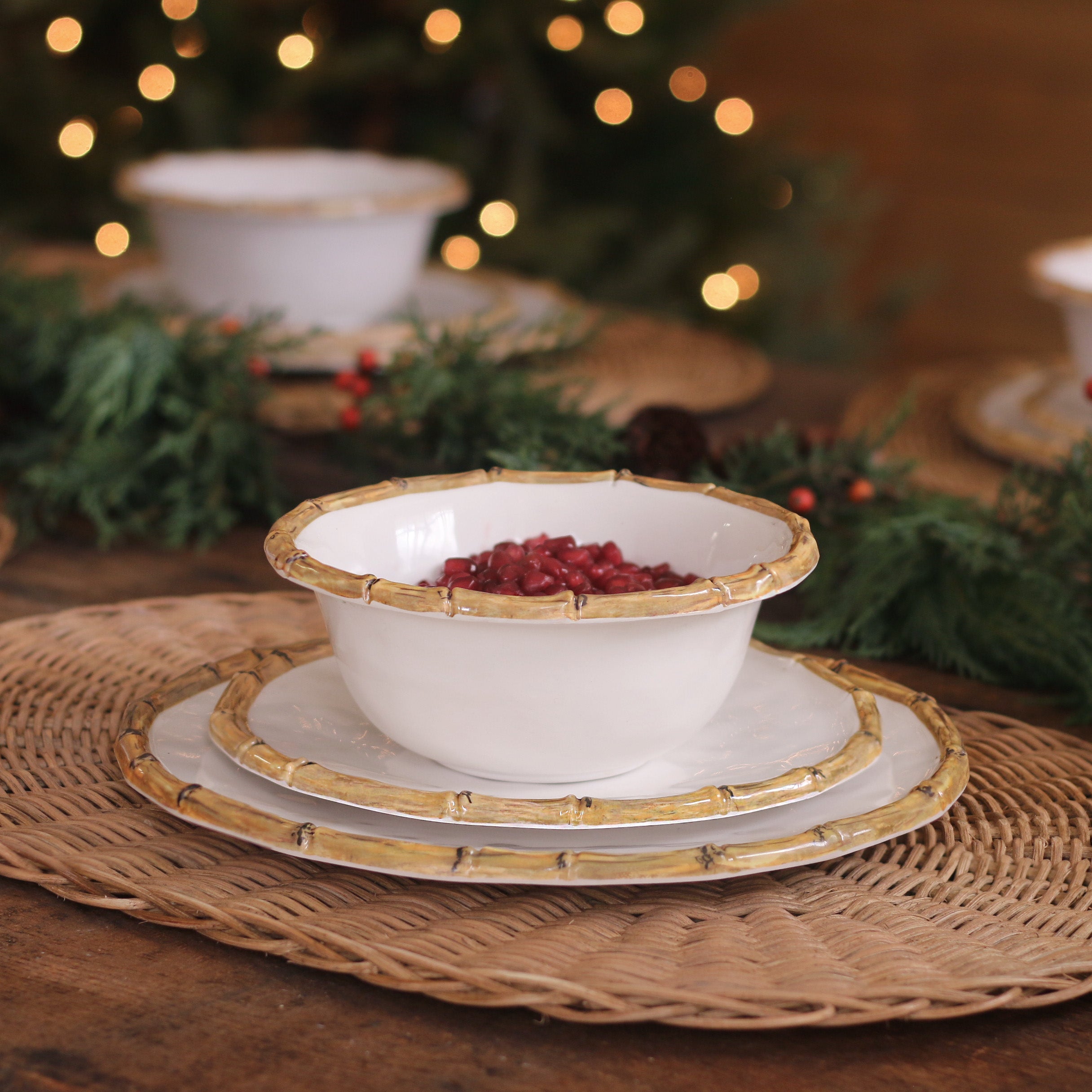 VIDA Bamboo 9" Salad Plate Set of 4 (White and Natural)