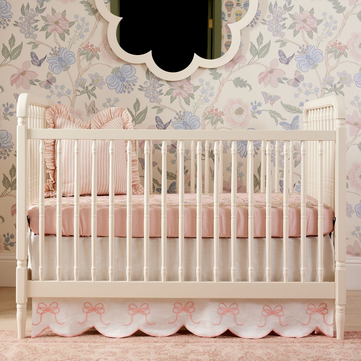 Bow Scalloped Crib Skirt in Petal Pink - Caitlin Wilson Design
