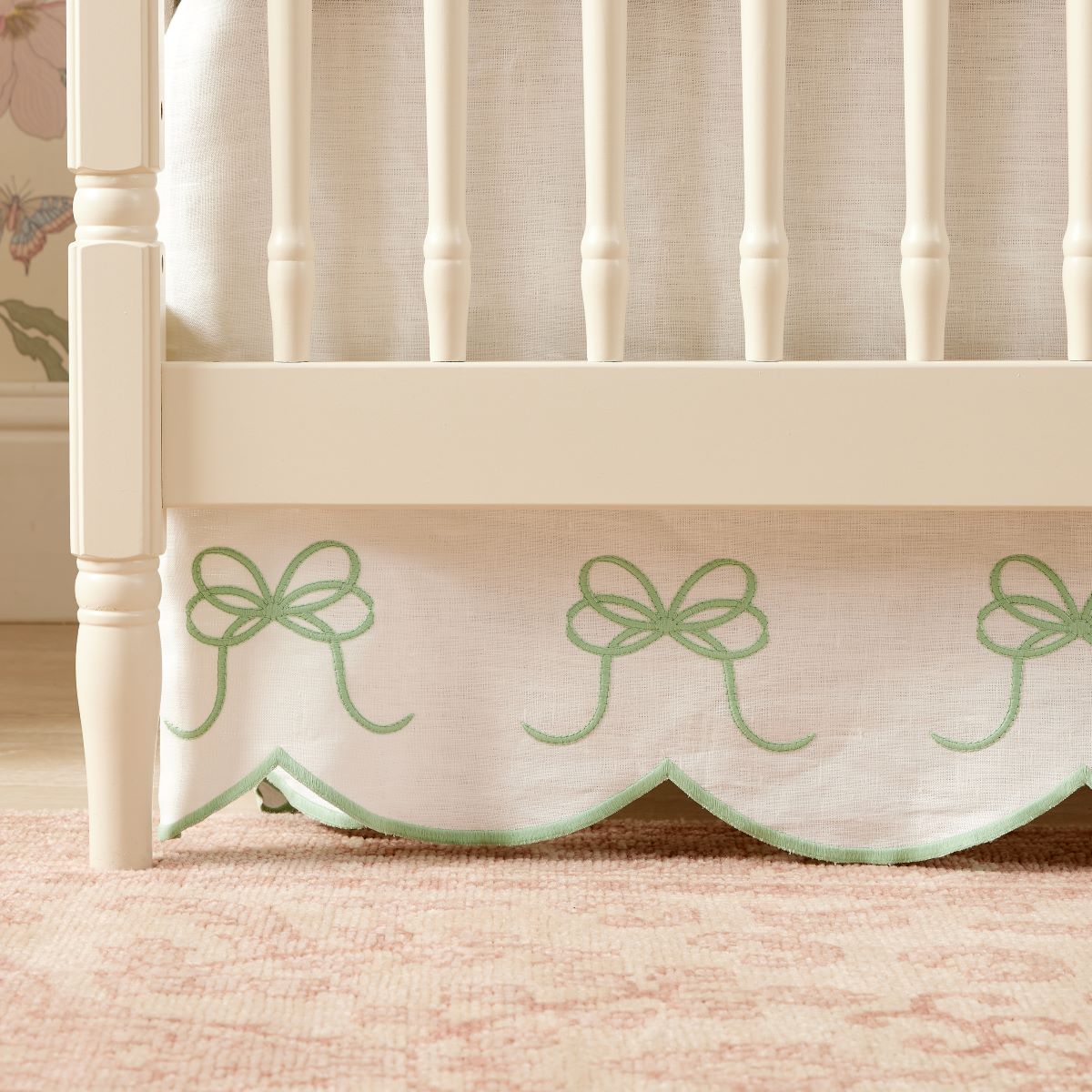Bow Scalloped Crib Skirt in Garden Green - Caitlin Wilson Design