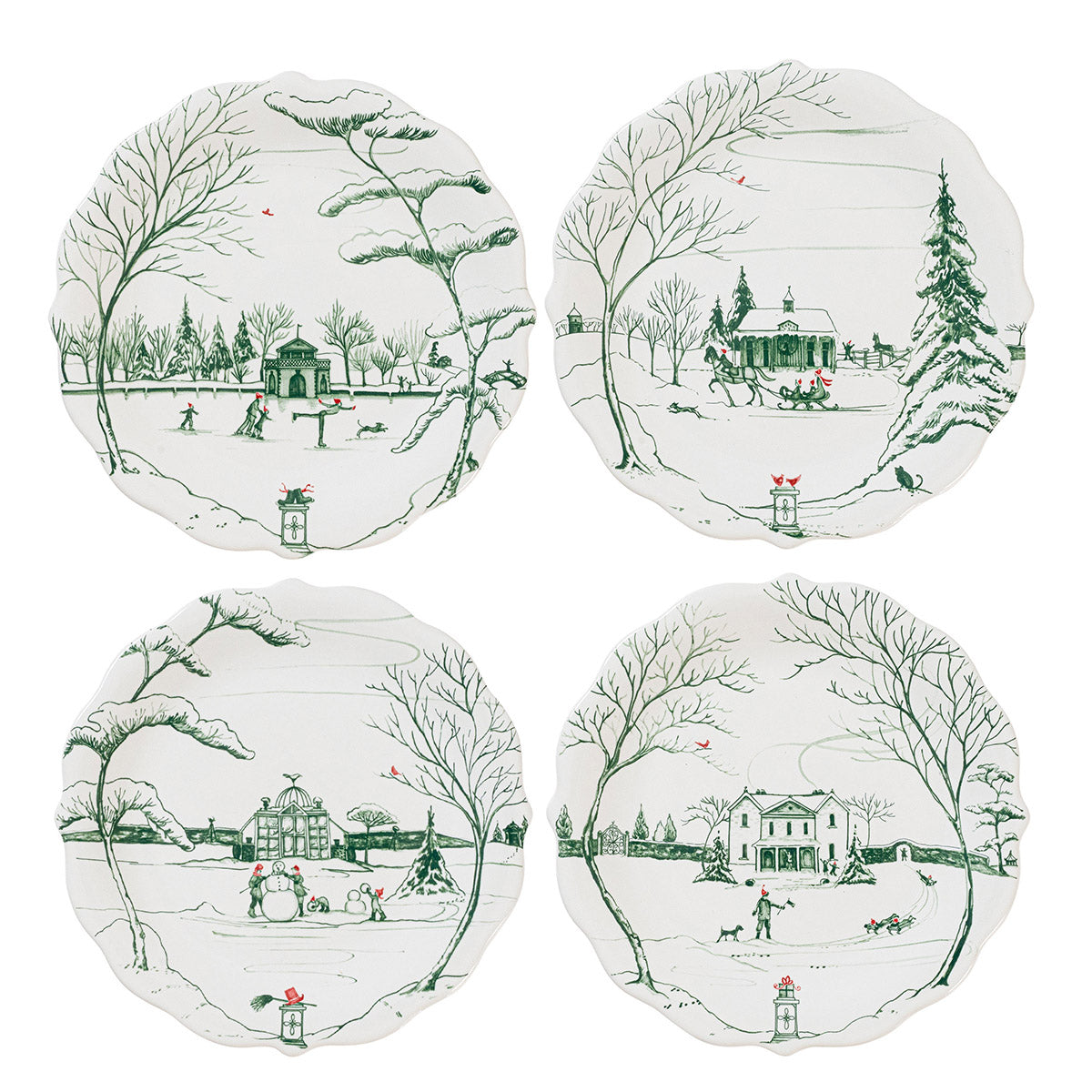 Country Estate Winter Frolic Party Plate Assorted, Set of 4 - Evergreen - Caitlin Wilson Designs