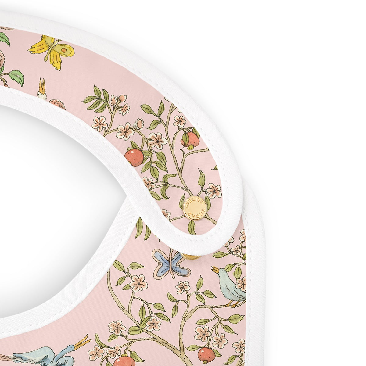 Button on Atelier Choux Organic Cotton Bib In Bloom Pink