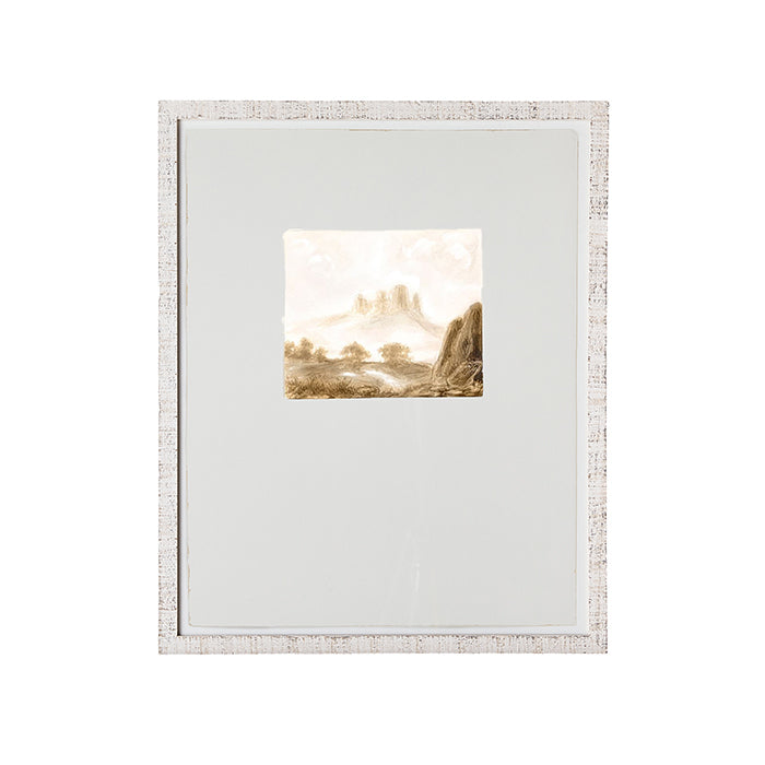 Blush and Gold Landscape in Watercolour in Rustic White Frame