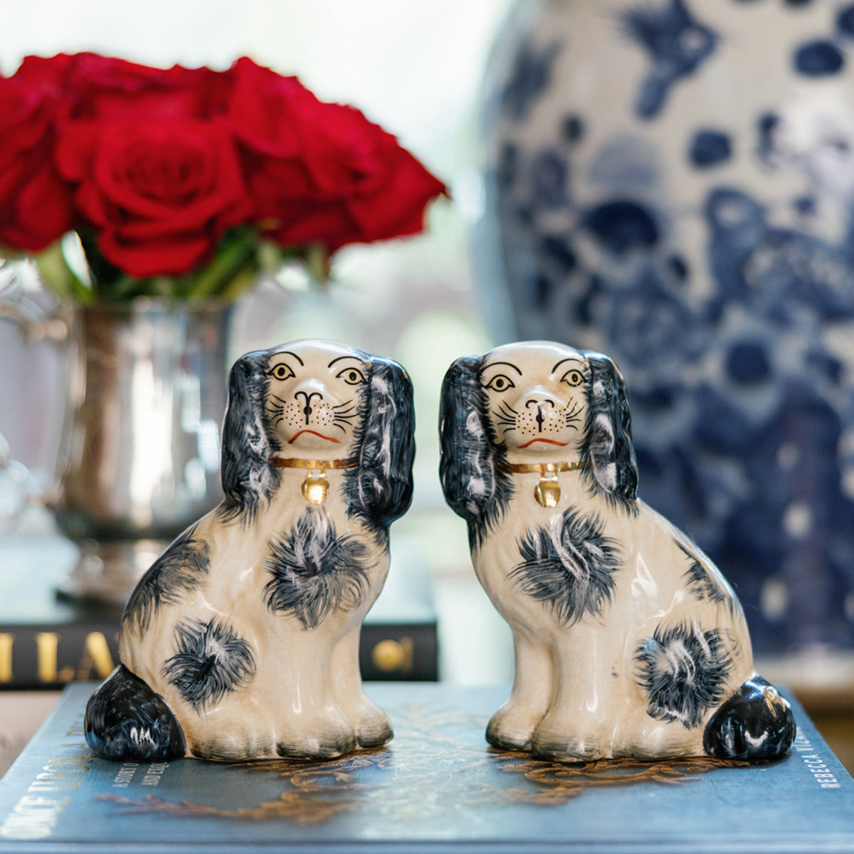 Small Blue Staffordshire Spaniels, Set of 2