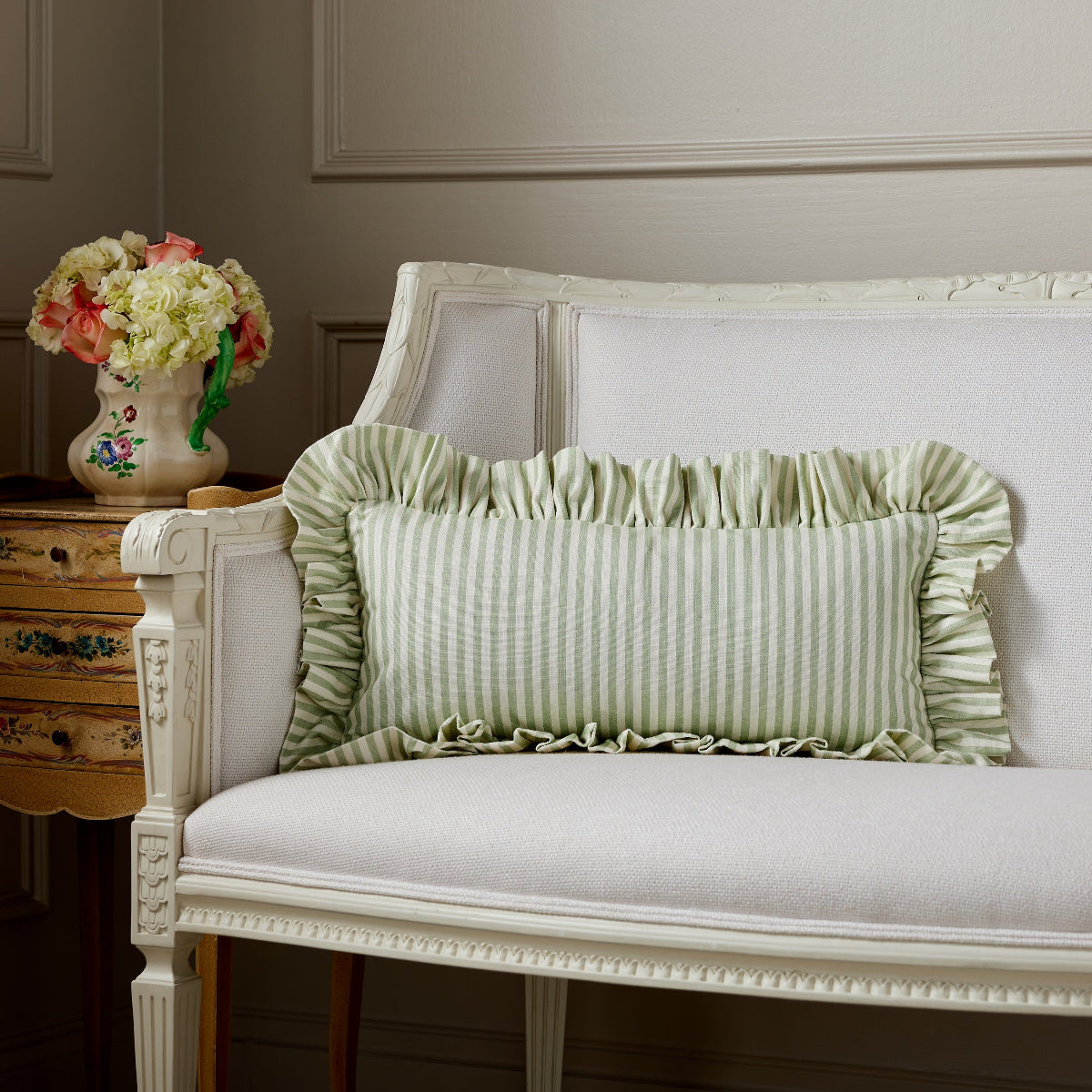 Carolina Stripe Frill Pillow in Palm Green - Caitlin Wilson Designs